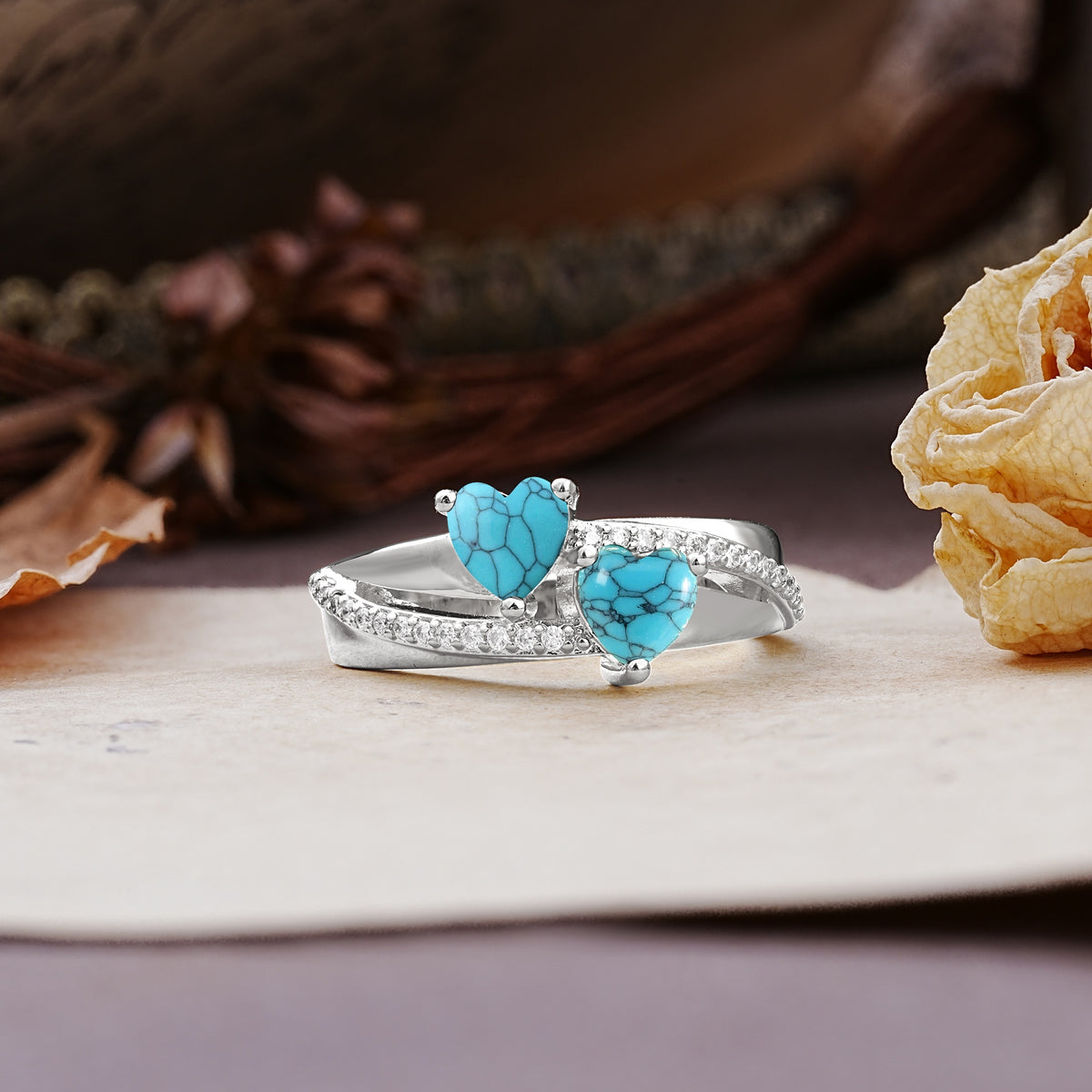 Classic Minimalist 4-Prong Round Cut Turquoise Engagement Ring - Additional view