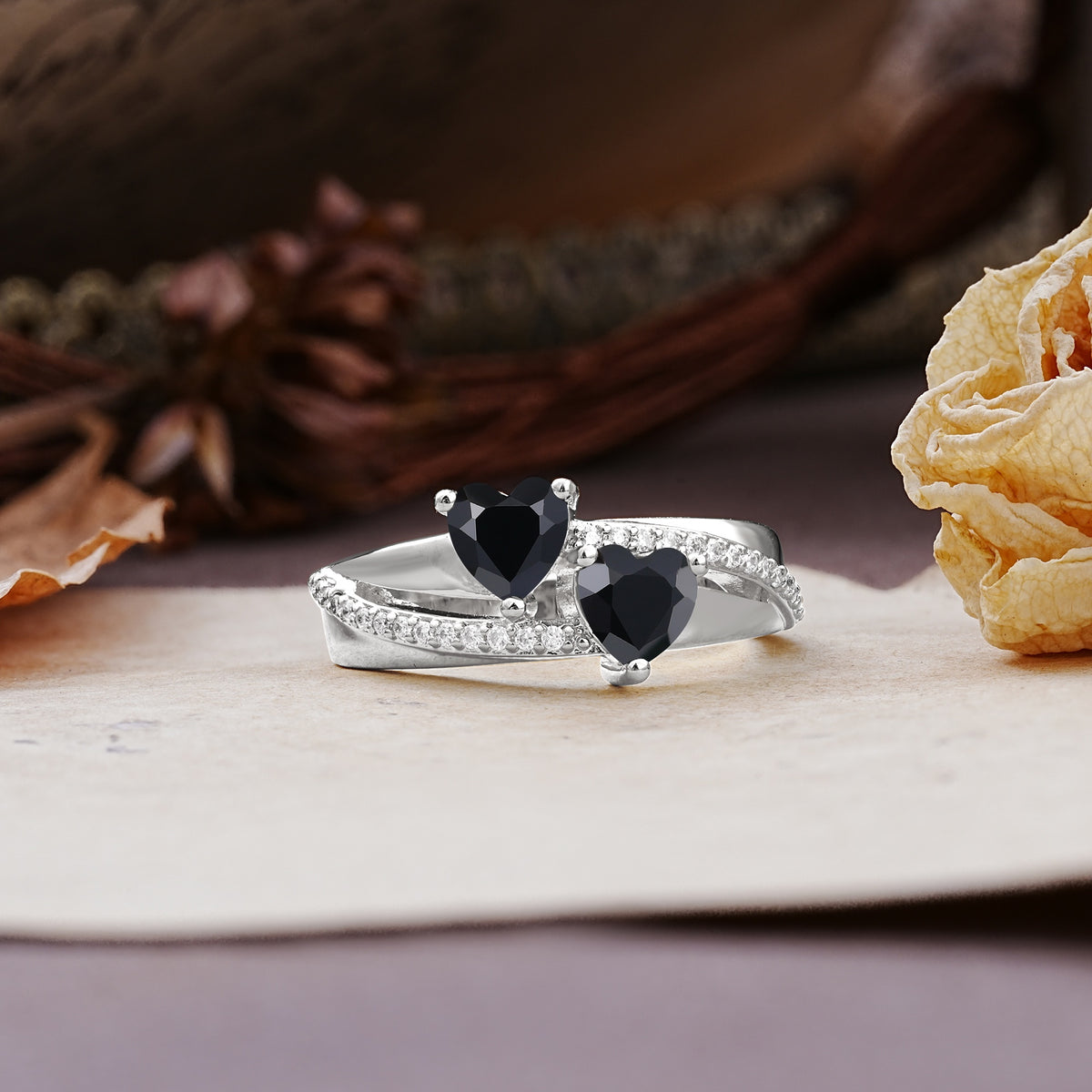 Classic Minimalist 4-Prong Round Cut Black Onyx Engagement Ring - Additional view