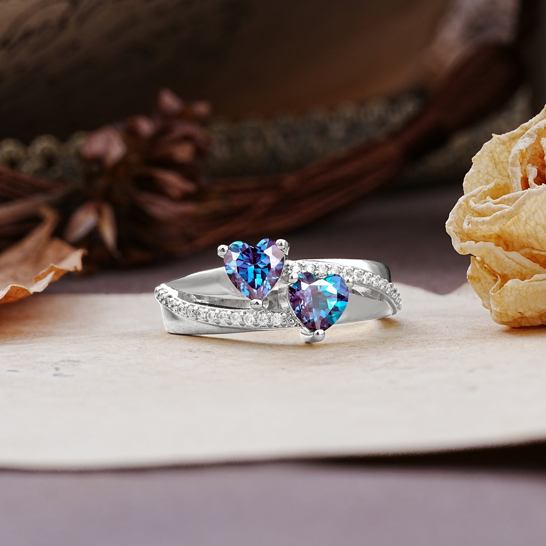 Classic Minimalist 4-Prong Round Cut Alexandrite Engagement Ring - Additional view