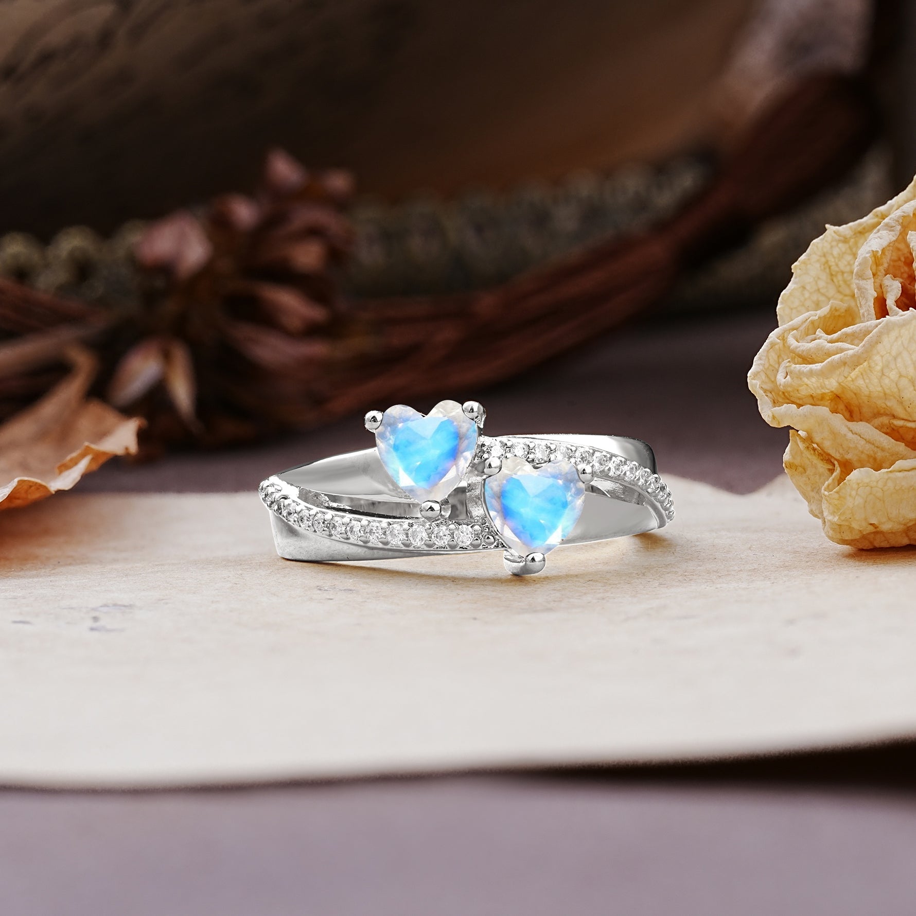 Classic Minimalist 4-Prong Round Cut Moonstone Engagement Ring - Additional view