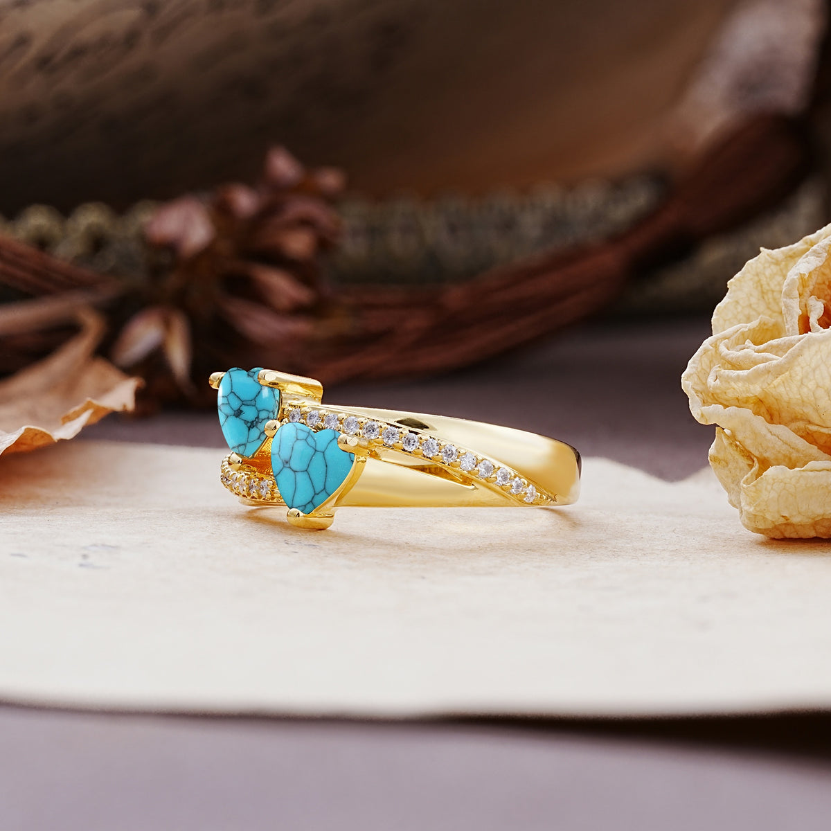 Classic Minimalist 4-Prong Round Cut Turquoise Engagement Ring - Additional view