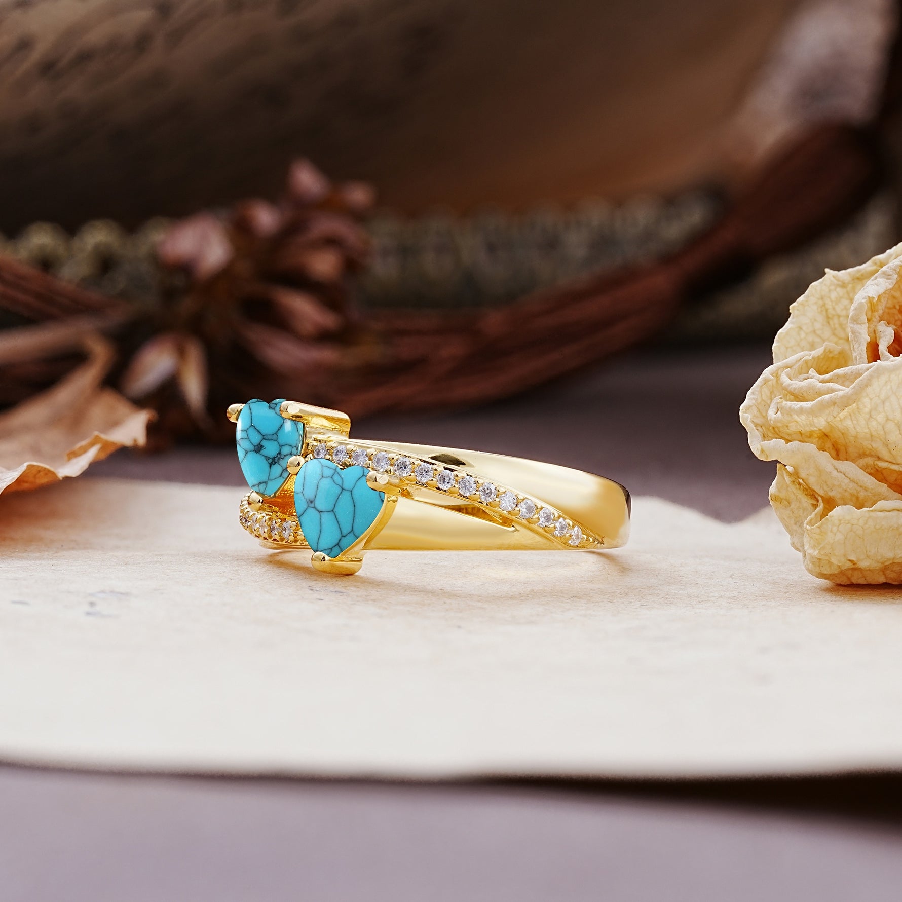 Classic Minimalist 4-Prong Round Cut Turquoise Engagement Ring - Additional view