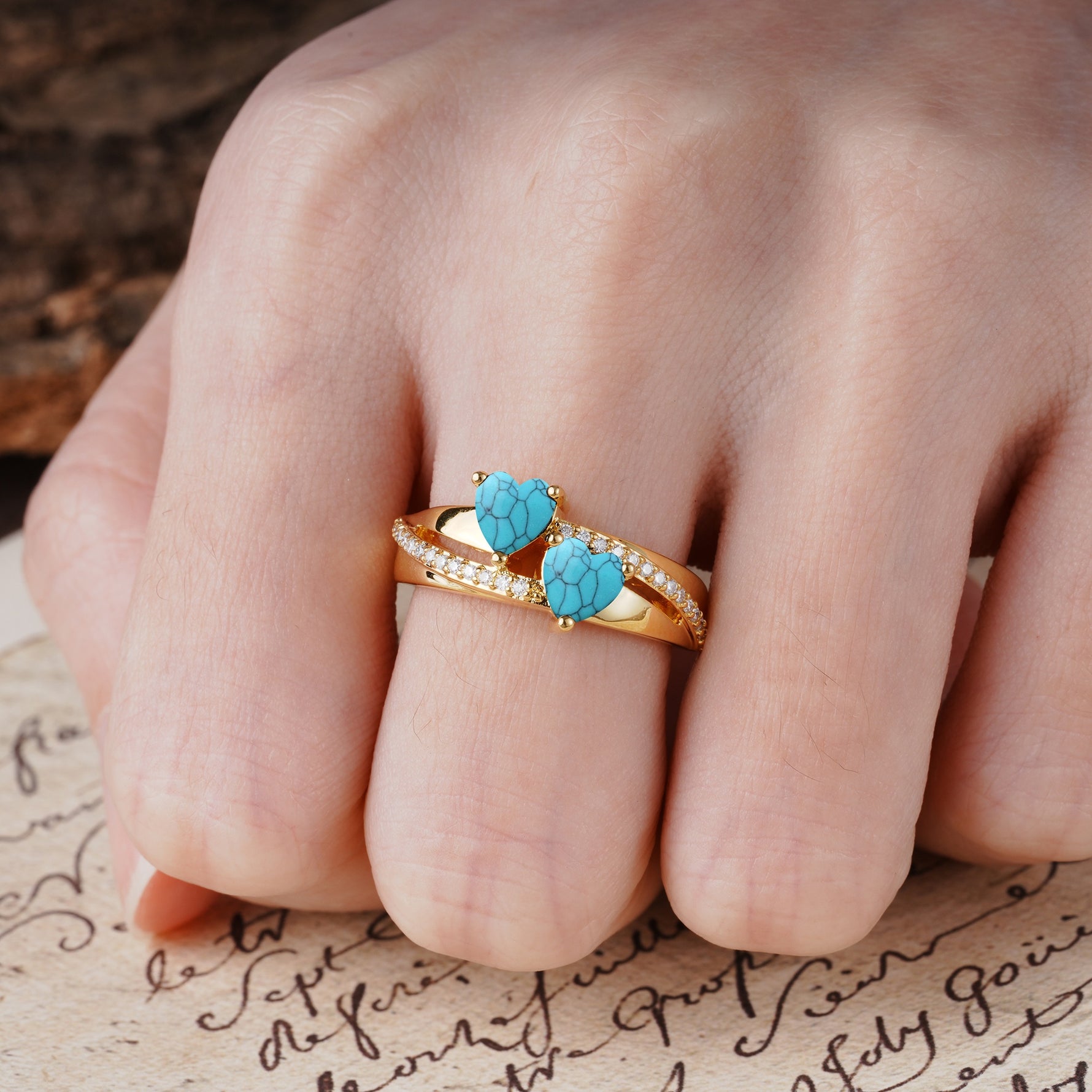 Classic Minimalist 4-Prong Round Cut Turquoise Engagement Ring - Additional view