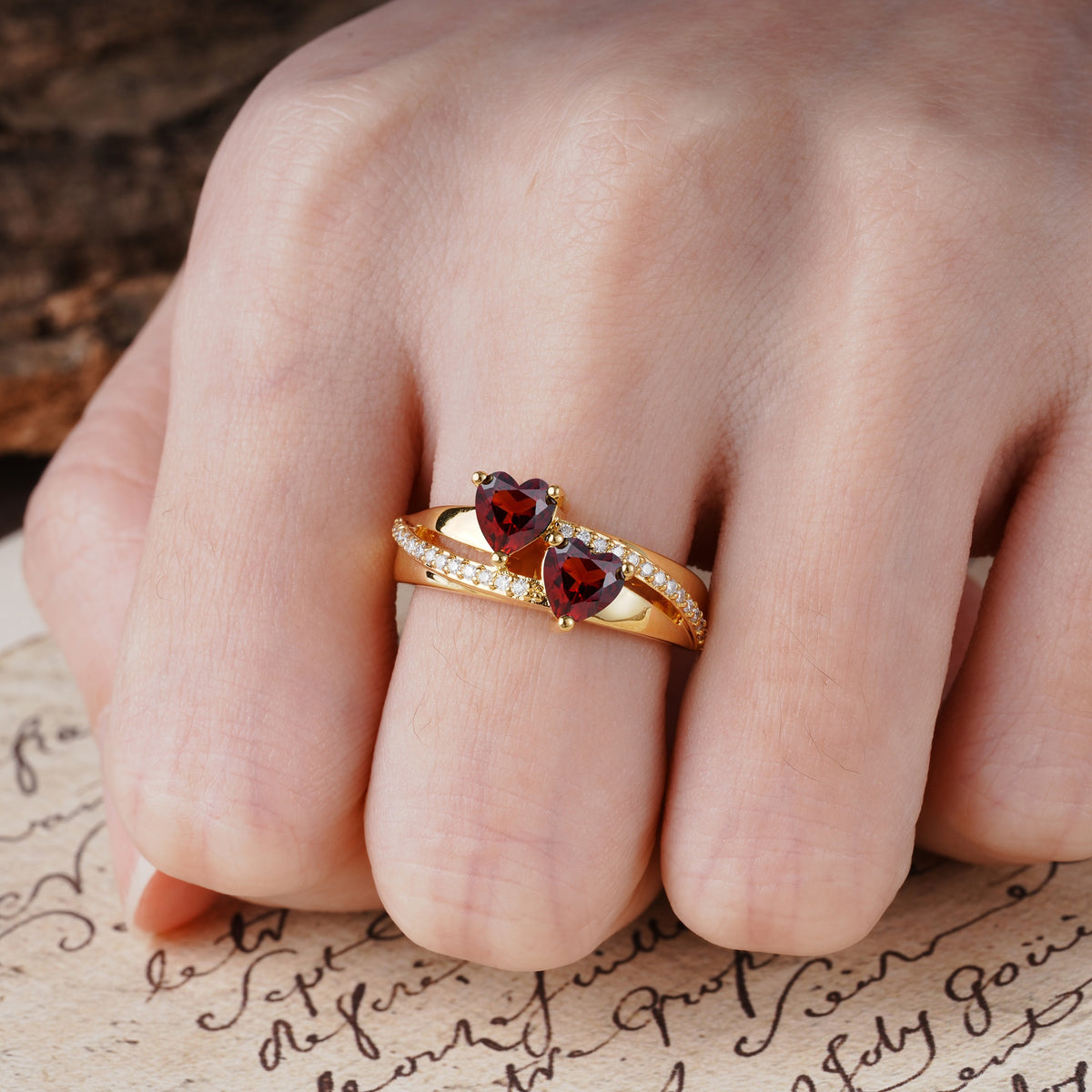 Classic Minimalist 4-Prong Round Cut Garnet Engagement Ring - Additional view
