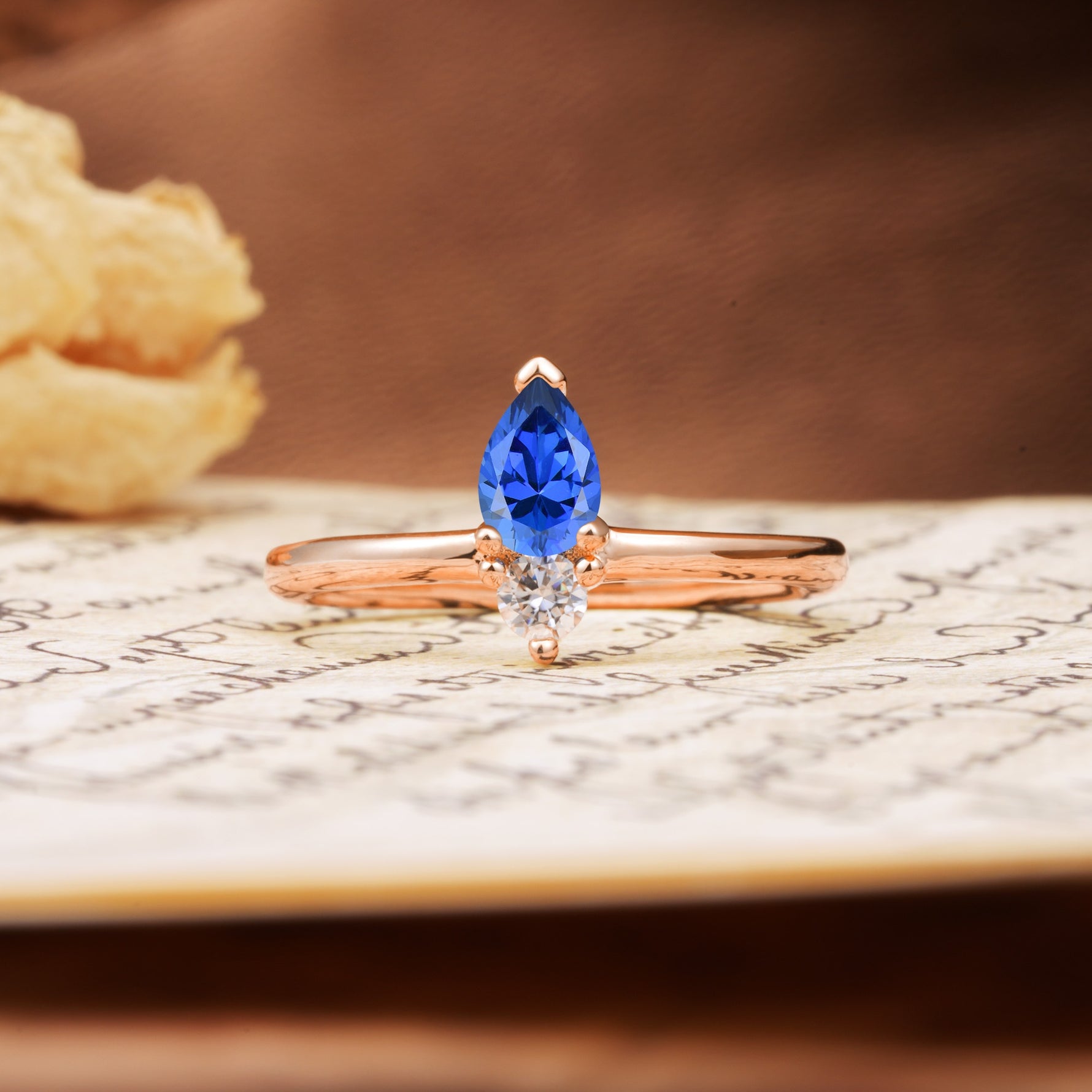 Luxurious 3-Prong Double Heart Cut Sapphire Engagement Ring - Additional view
