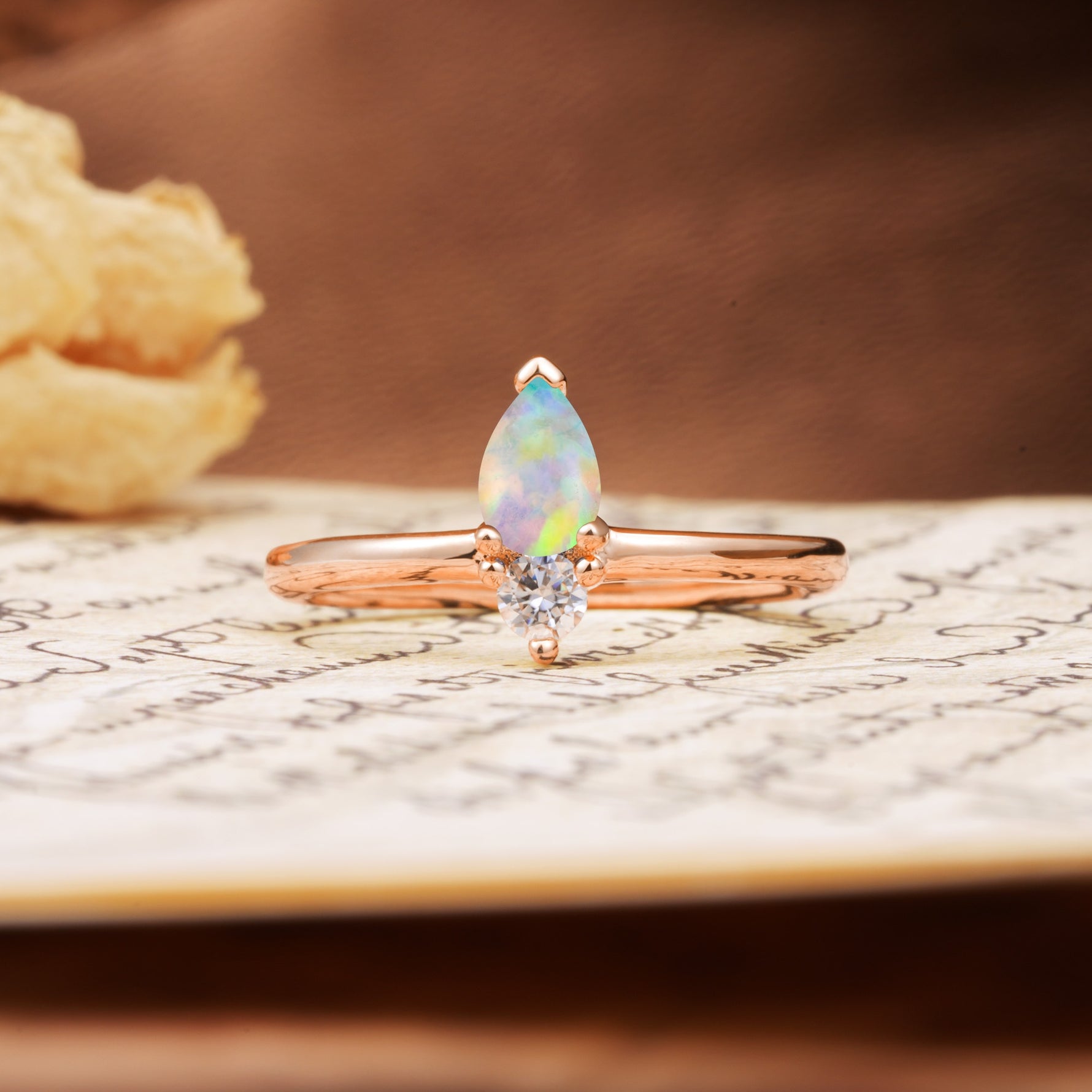 Luxurious 3-Prong Double Heart Cut Fire Opal Engagement Ring - Additional view