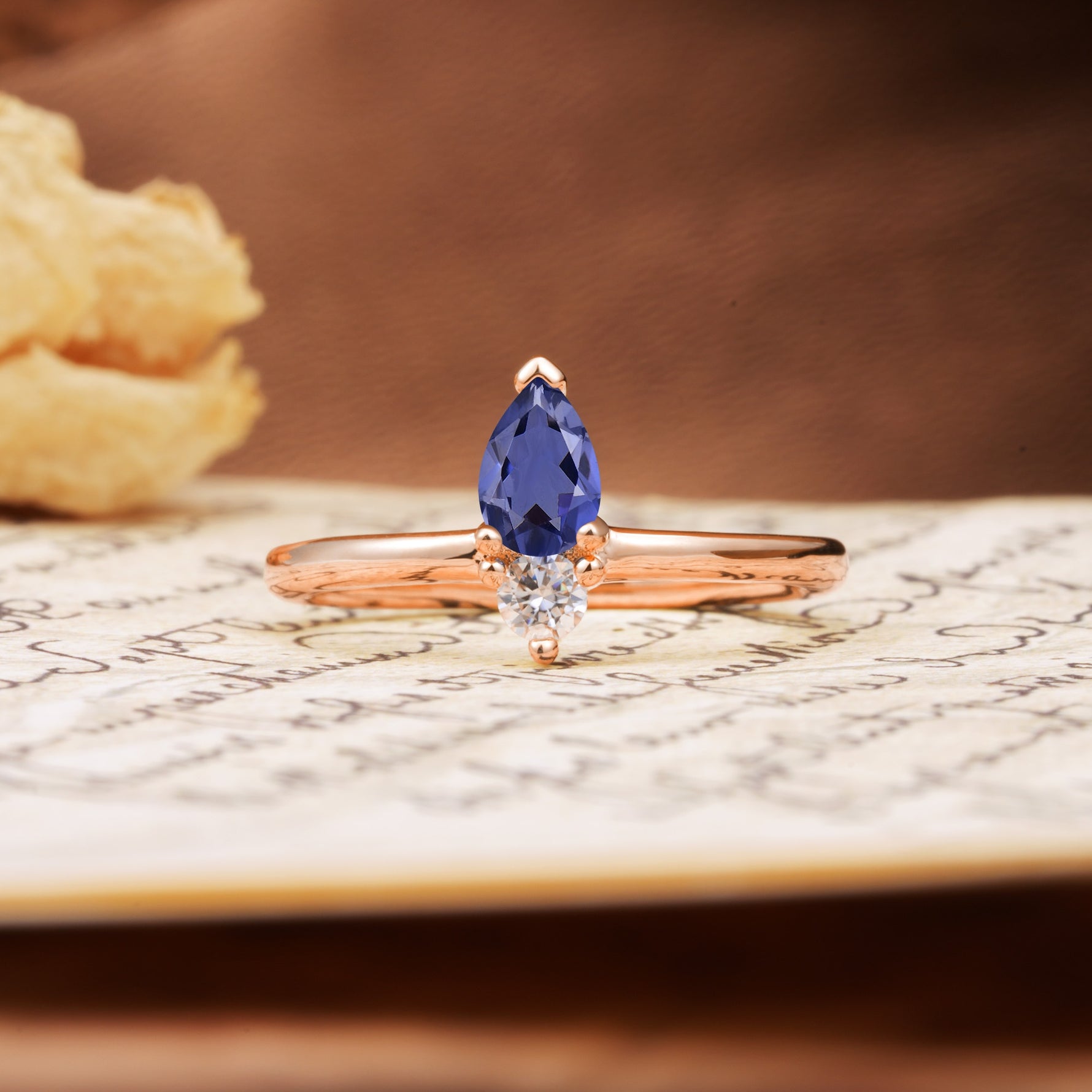 Luxurious 3-Prong Double Heart Cut Tanzanite Engagement Ring - Additional view