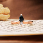 Luxurious 3-Prong Double Heart Cut Black Onyx Engagement Ring - Additional view