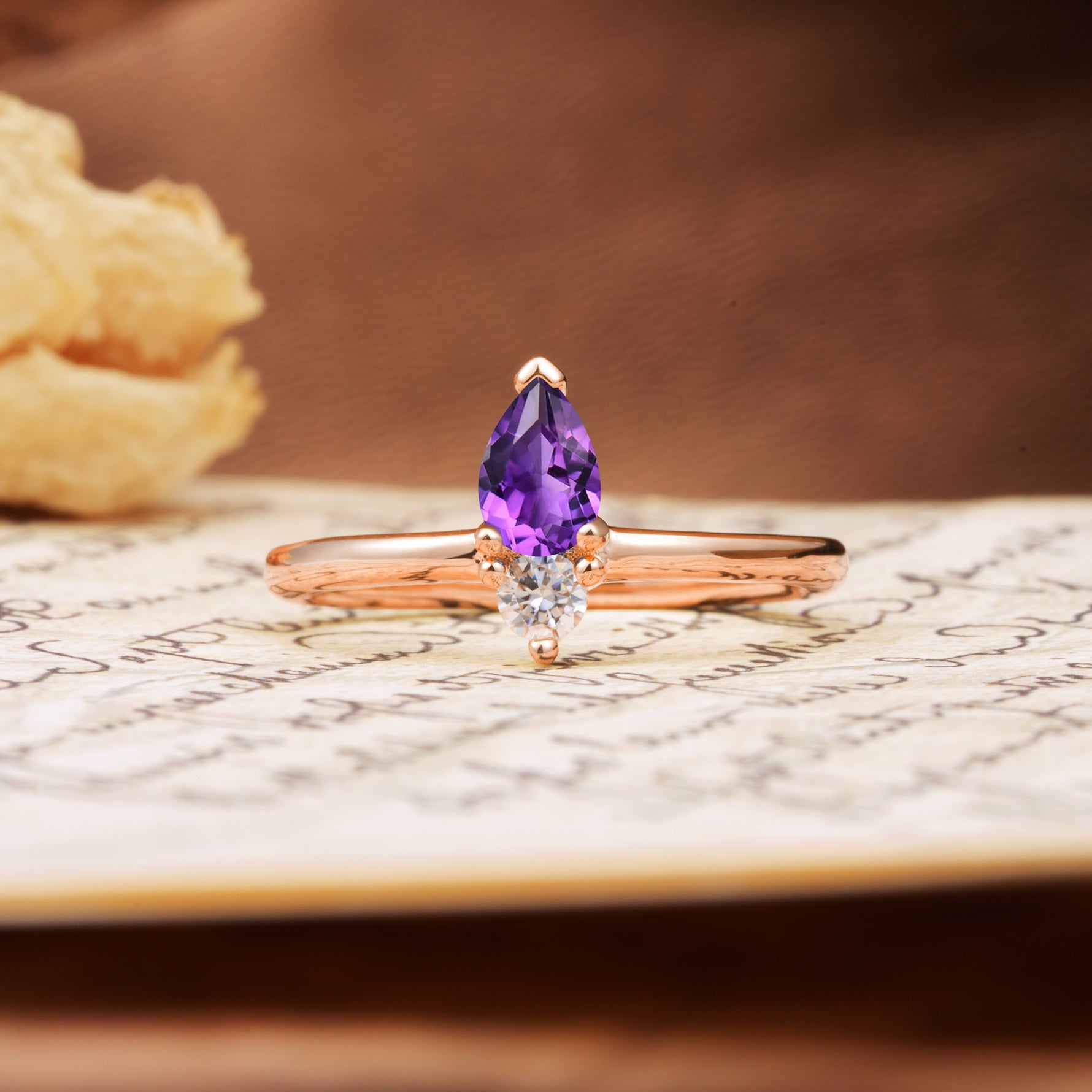 Luxurious 3-Prong Double Heart Cut Amethyst Engagement Ring - Additional view