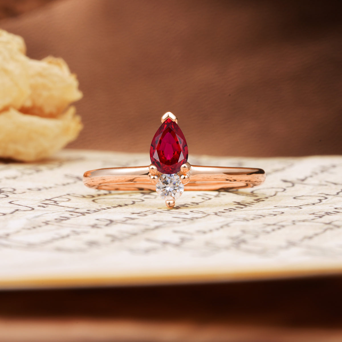 Luxurious 3-Prong Double Heart Cut Ruby Engagement Ring - Additional view