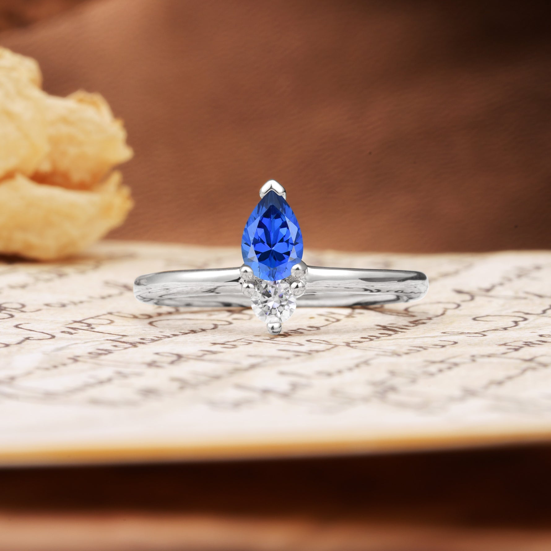 Luxurious 3-Prong Double Heart Cut Sapphire Engagement Ring - Additional view