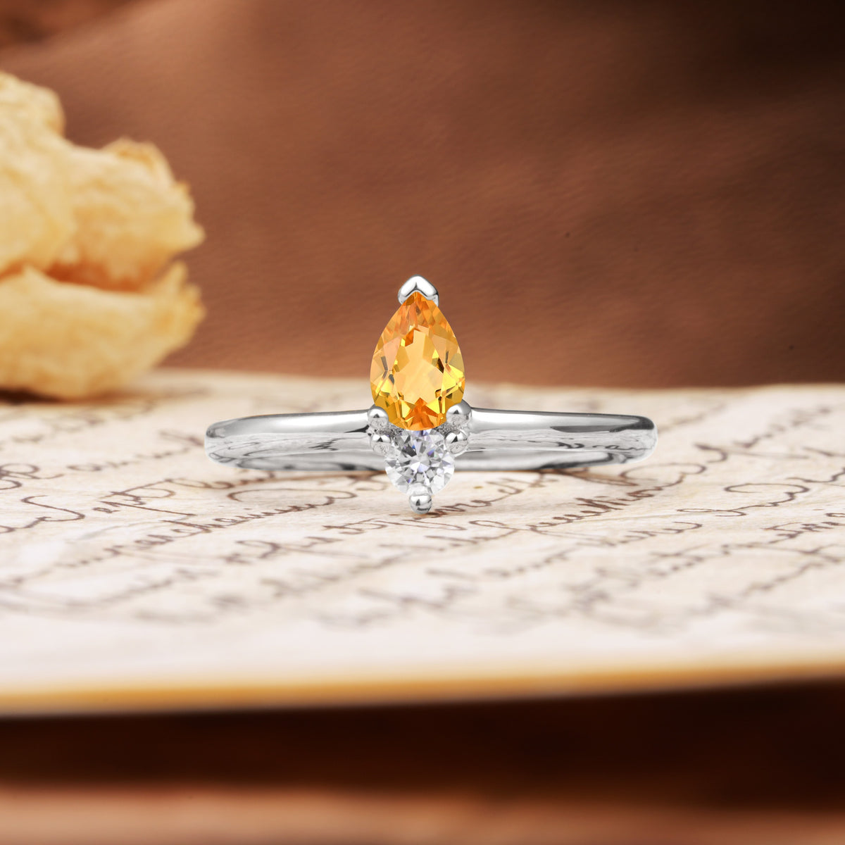 Luxurious 3-Prong Double Heart Cut Citrine Engagement Ring - Additional view