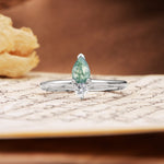 Luxurious 3-Prong Double Heart Cut Moss Agate Engagement Ring - Additional view