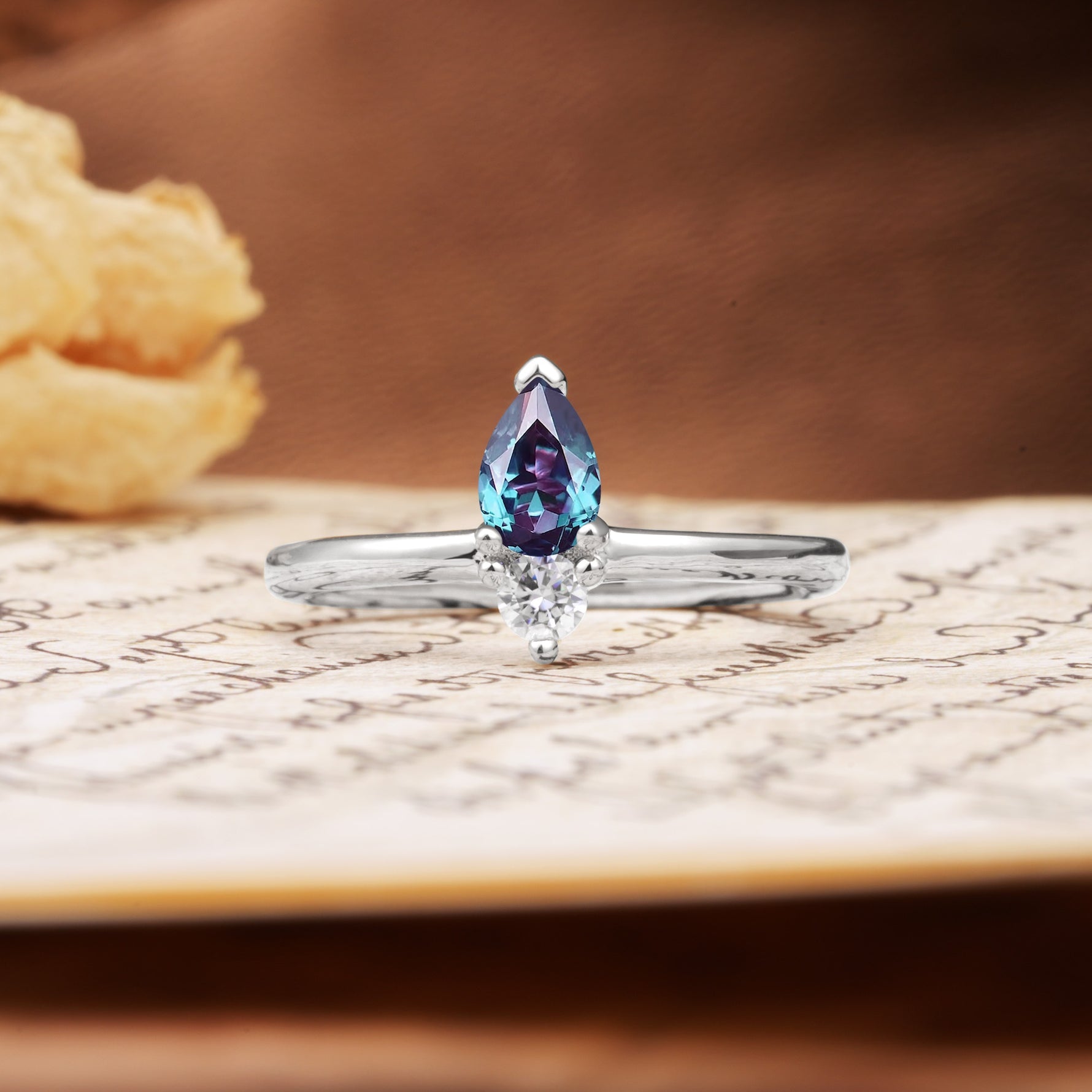 Luxurious 3-Prong Double Heart Cut Alexandrite Engagement Ring - Additional view