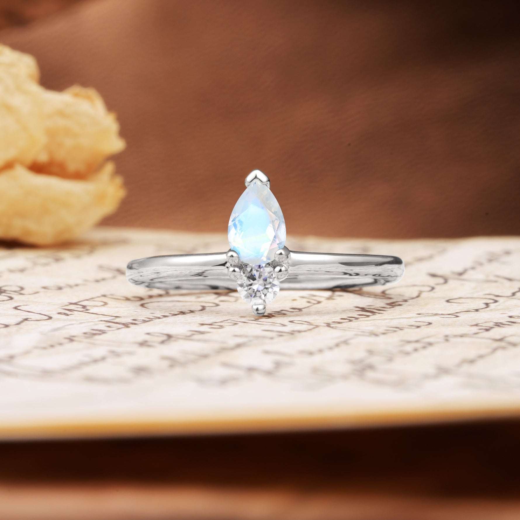 Luxurious 3-Prong Double Heart Cut Moonstone Engagement Ring - Additional view