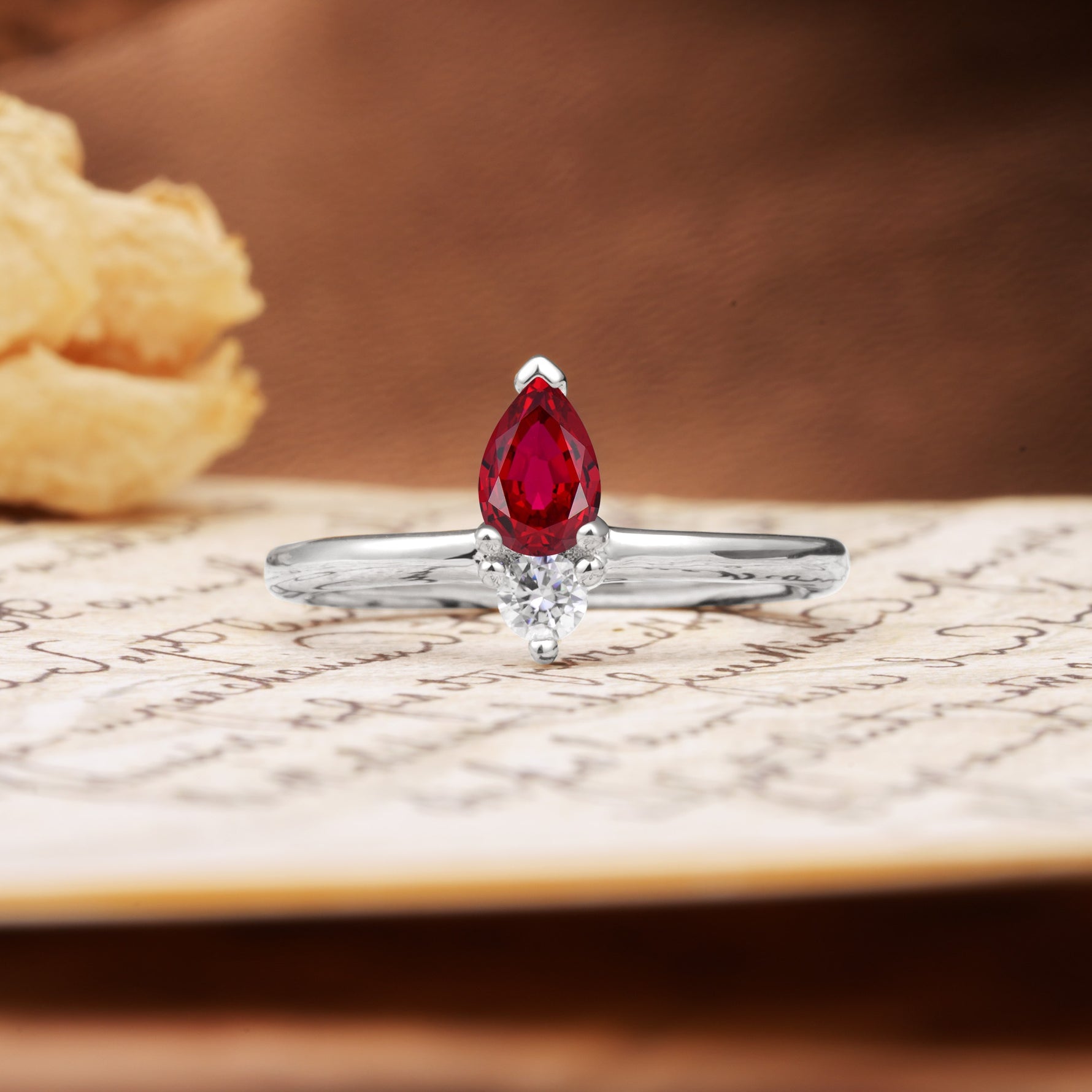 Luxurious 3-Prong Double Heart Cut Ruby Engagement Ring - Additional view