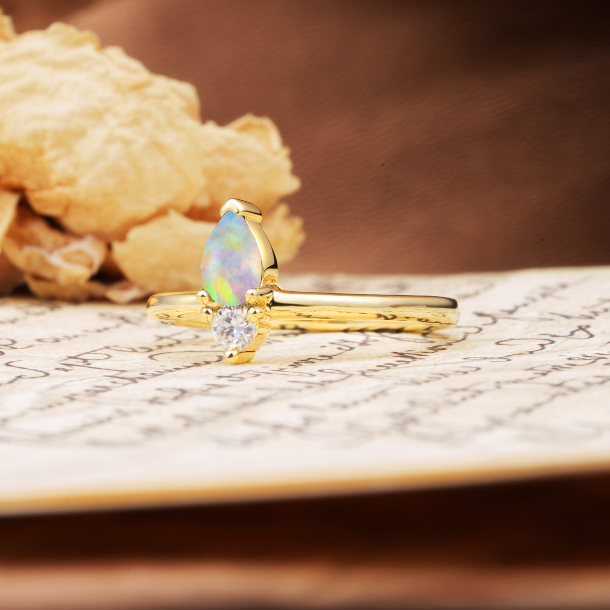 Luxurious 3-Prong Double Heart Cut Fire Opal Engagement Ring - Additional view