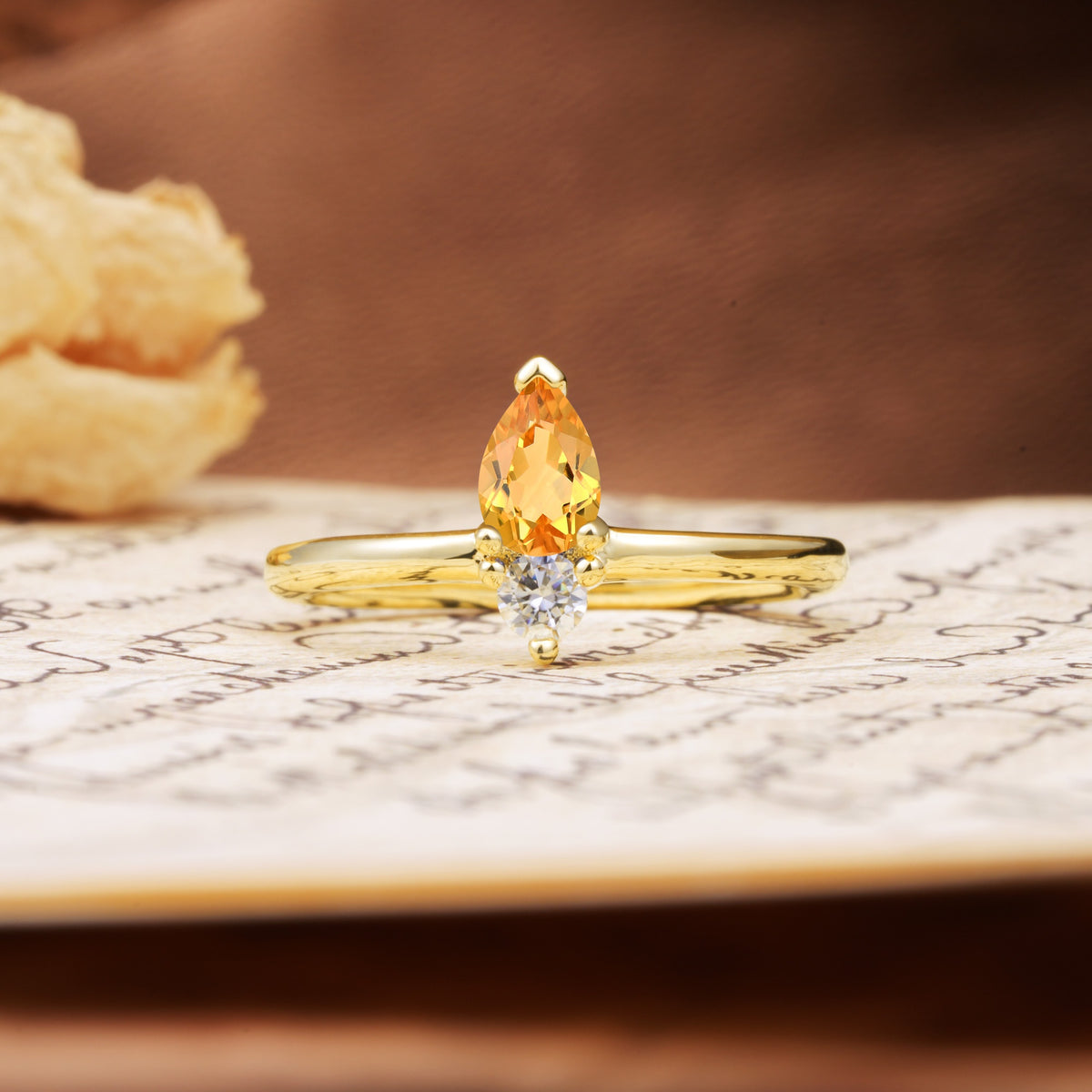 Luxurious 3-Prong Double Heart Cut Citrine Engagement Ring - Additional view