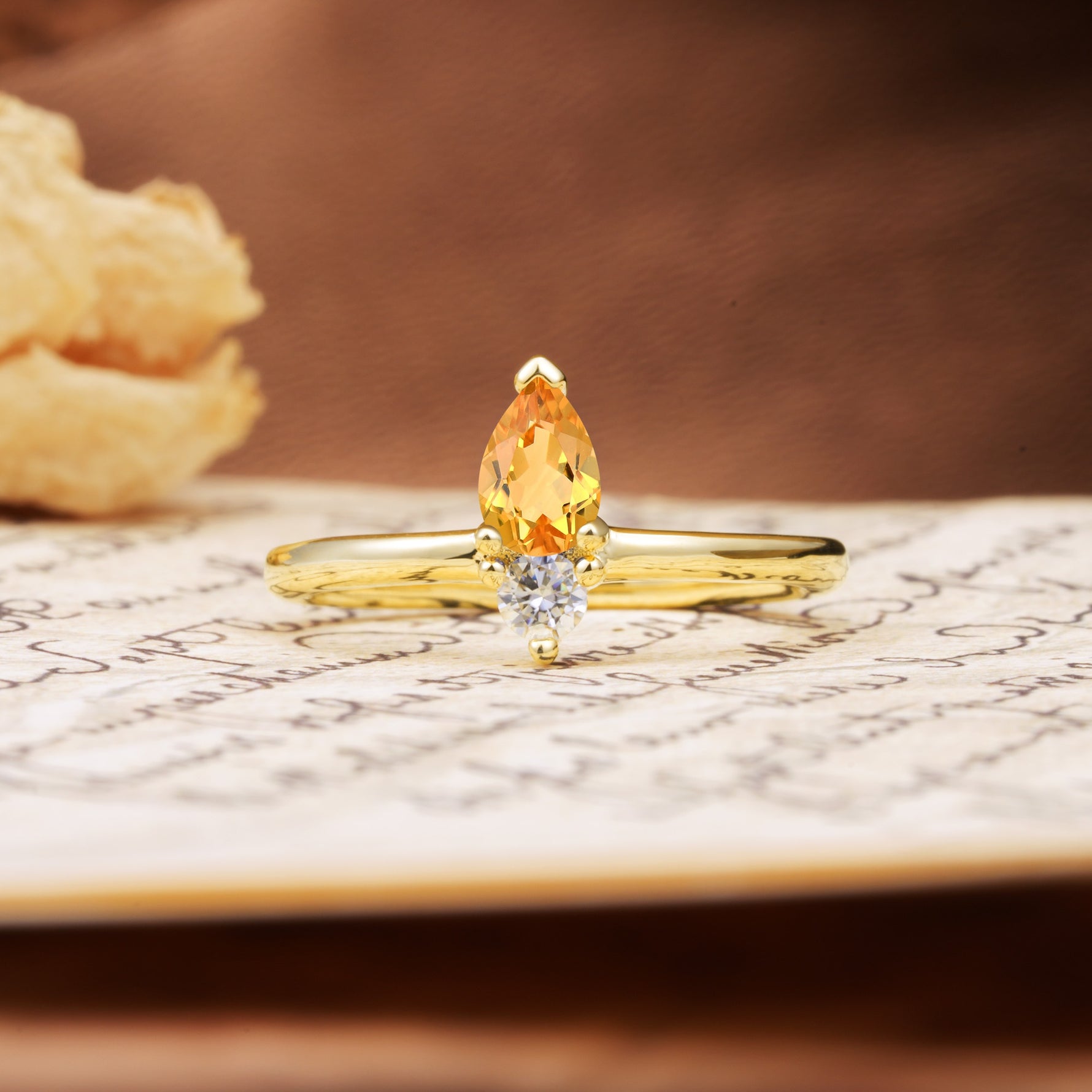Luxurious 3-Prong Double Heart Cut Citrine Engagement Ring - Additional view