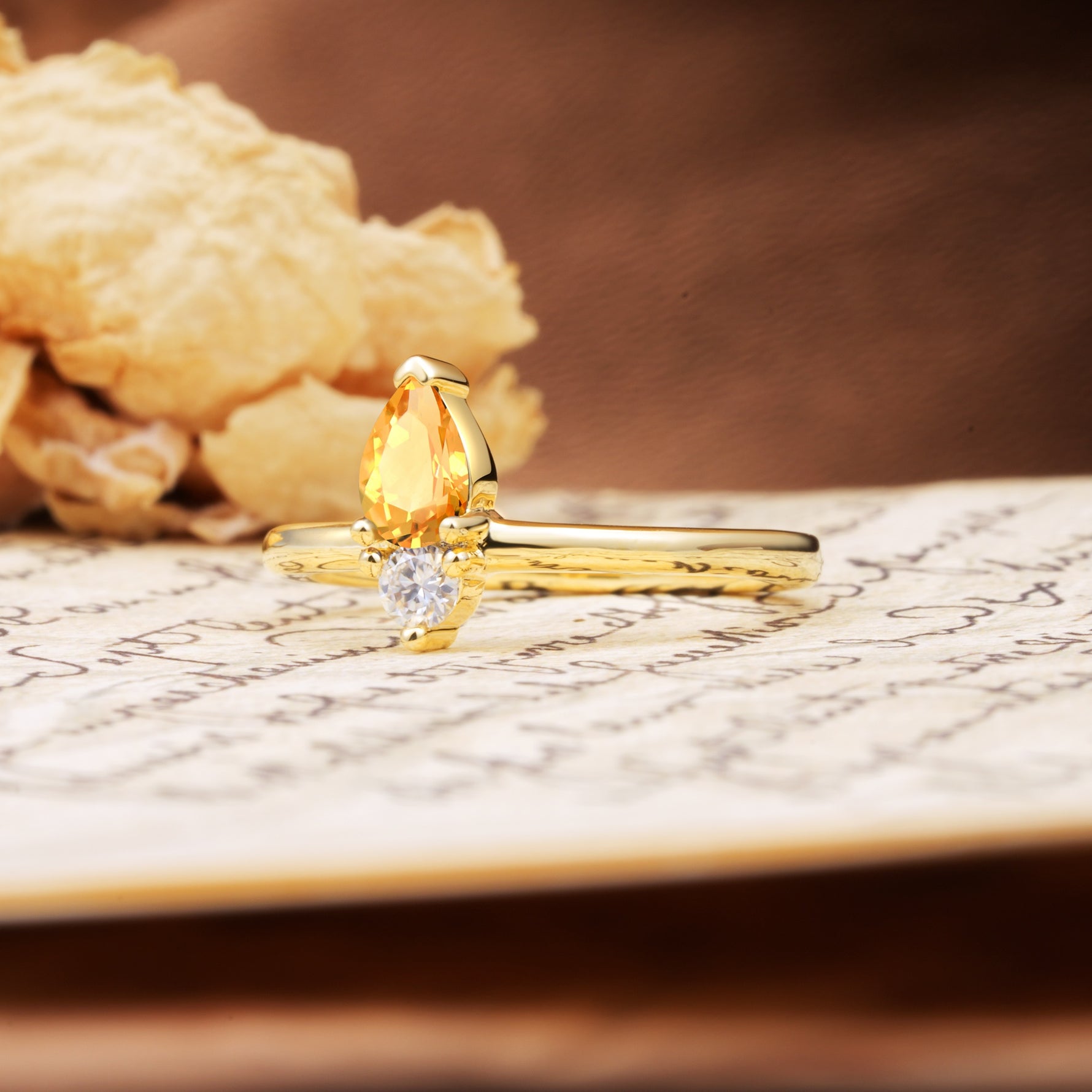 Luxurious 3-Prong Double Heart Cut Citrine Engagement Ring - Additional view