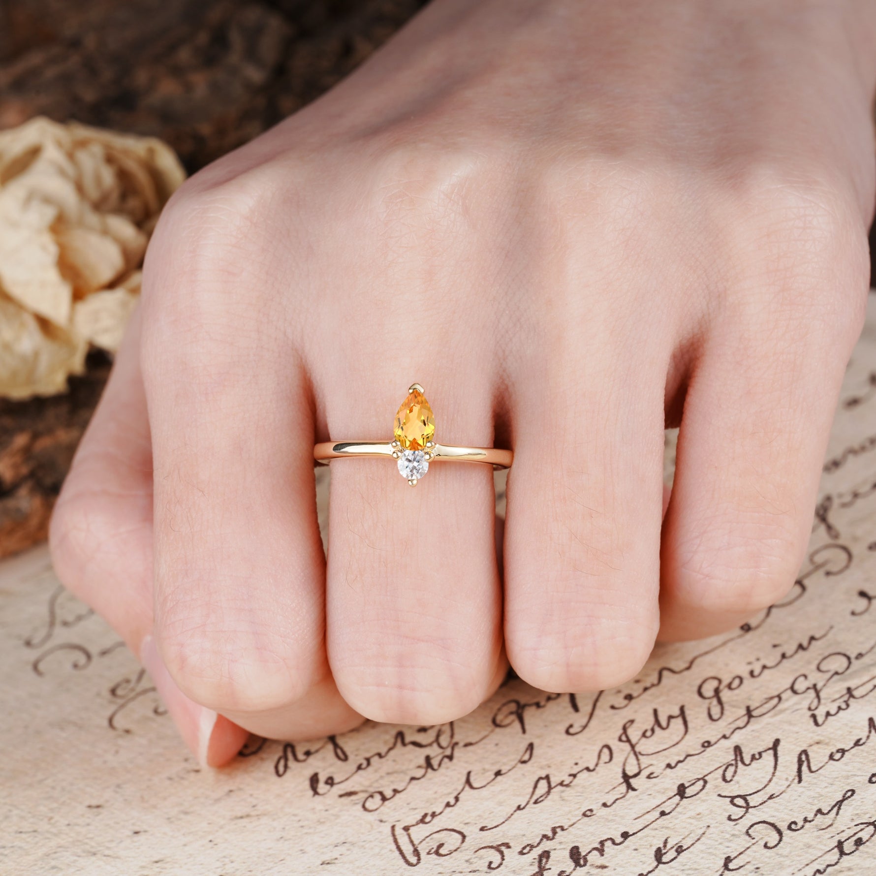 Luxurious 3-Prong Double Heart Cut Citrine Engagement Ring - Additional view