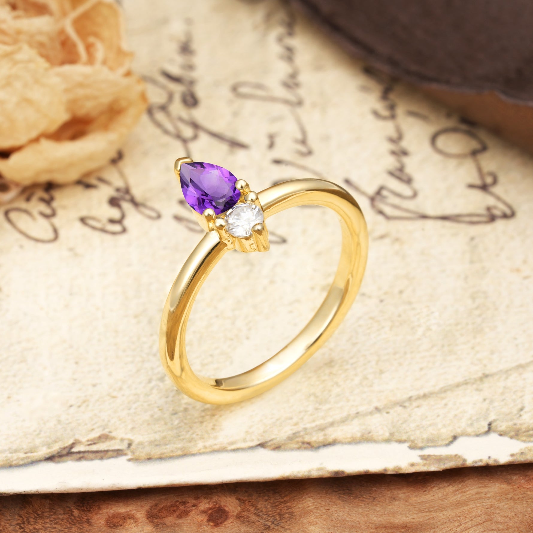 Luxurious 3-Prong Double Heart Cut Amethyst Engagement Ring - Additional view
