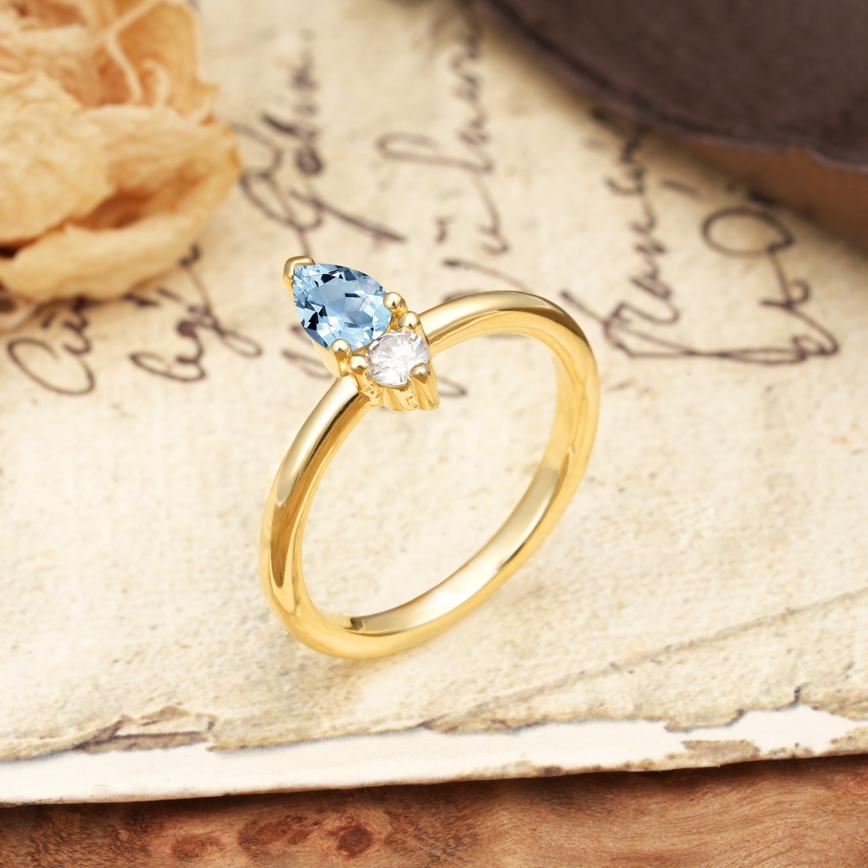 Luxurious 3-Prong Double Heart Cut Aquamarine Engagement Ring - Additional view
