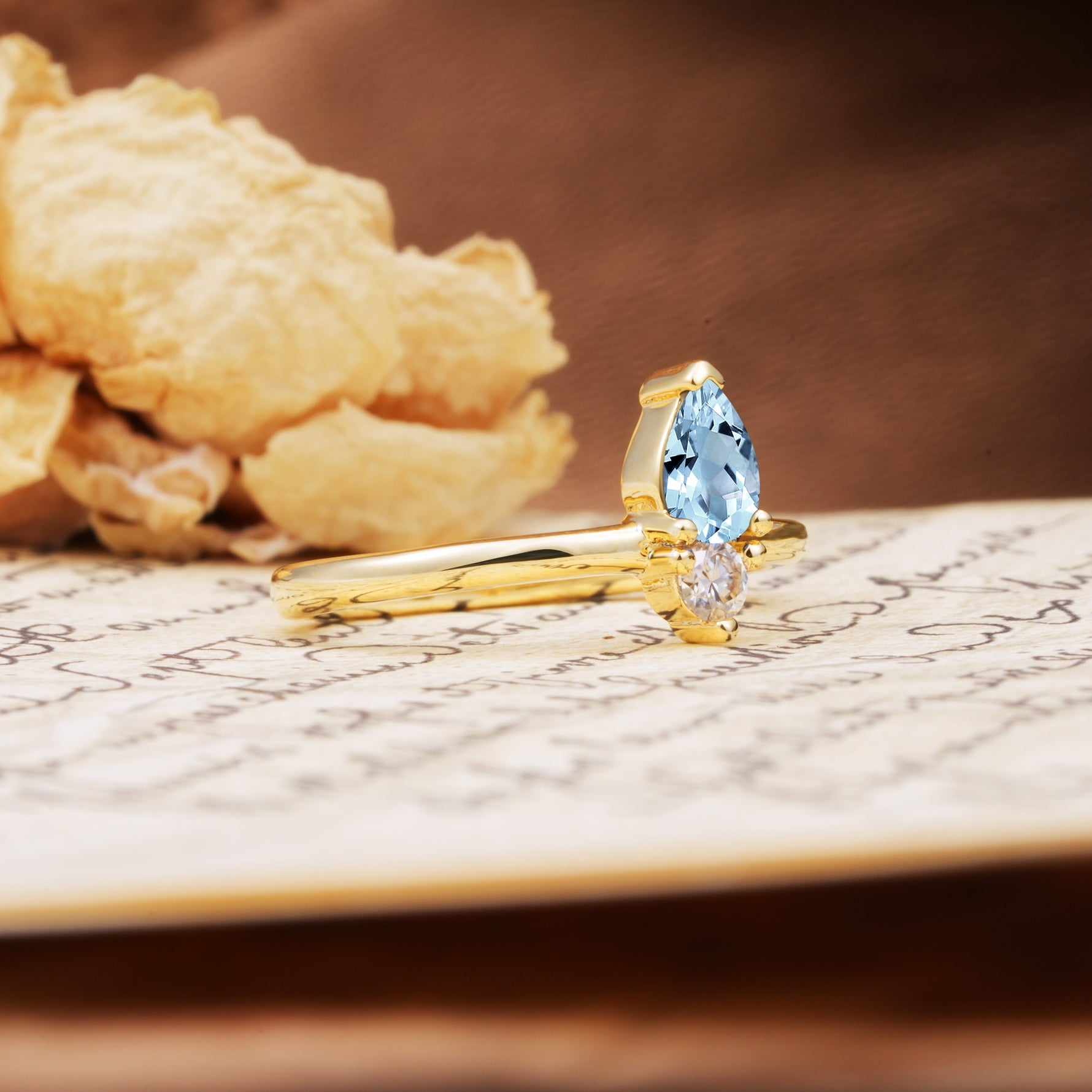 Luxurious 3-Prong Double Heart Cut Aquamarine Engagement Ring - Additional view