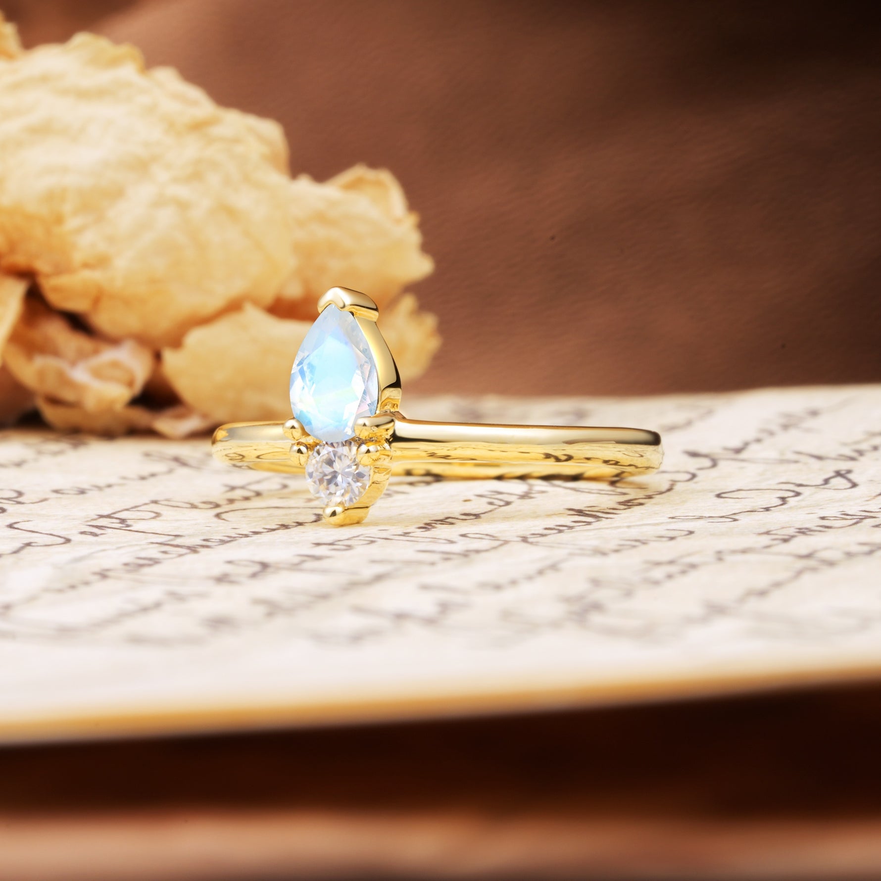 Luxurious 3-Prong Double Heart Cut Moonstone Engagement Ring - Additional view
