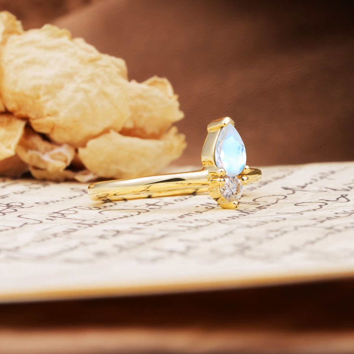 Luxurious 3-Prong Double Heart Cut Moonstone Engagement Ring - Additional view
