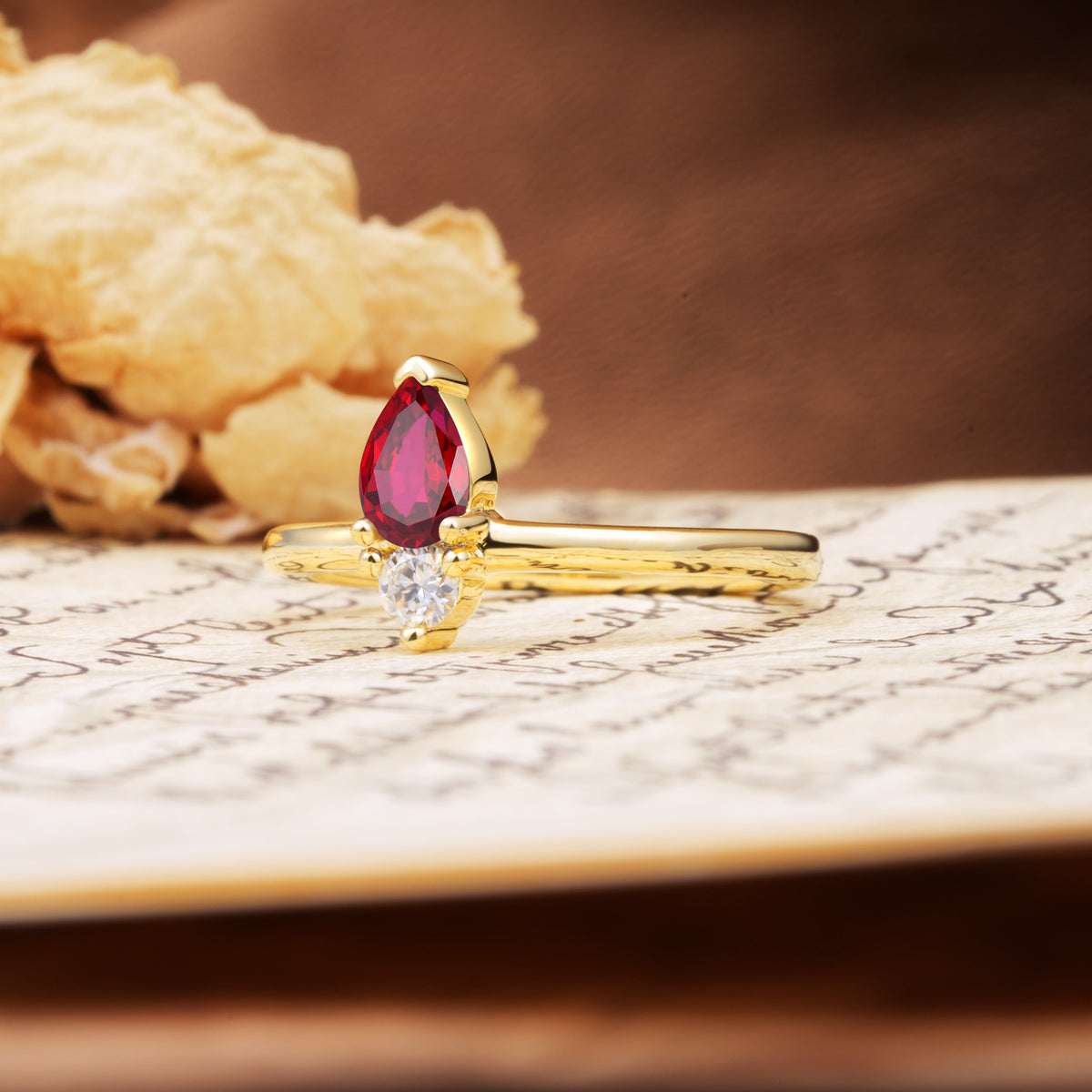 Luxurious 3-Prong Double Heart Cut Ruby Engagement Ring - Additional view