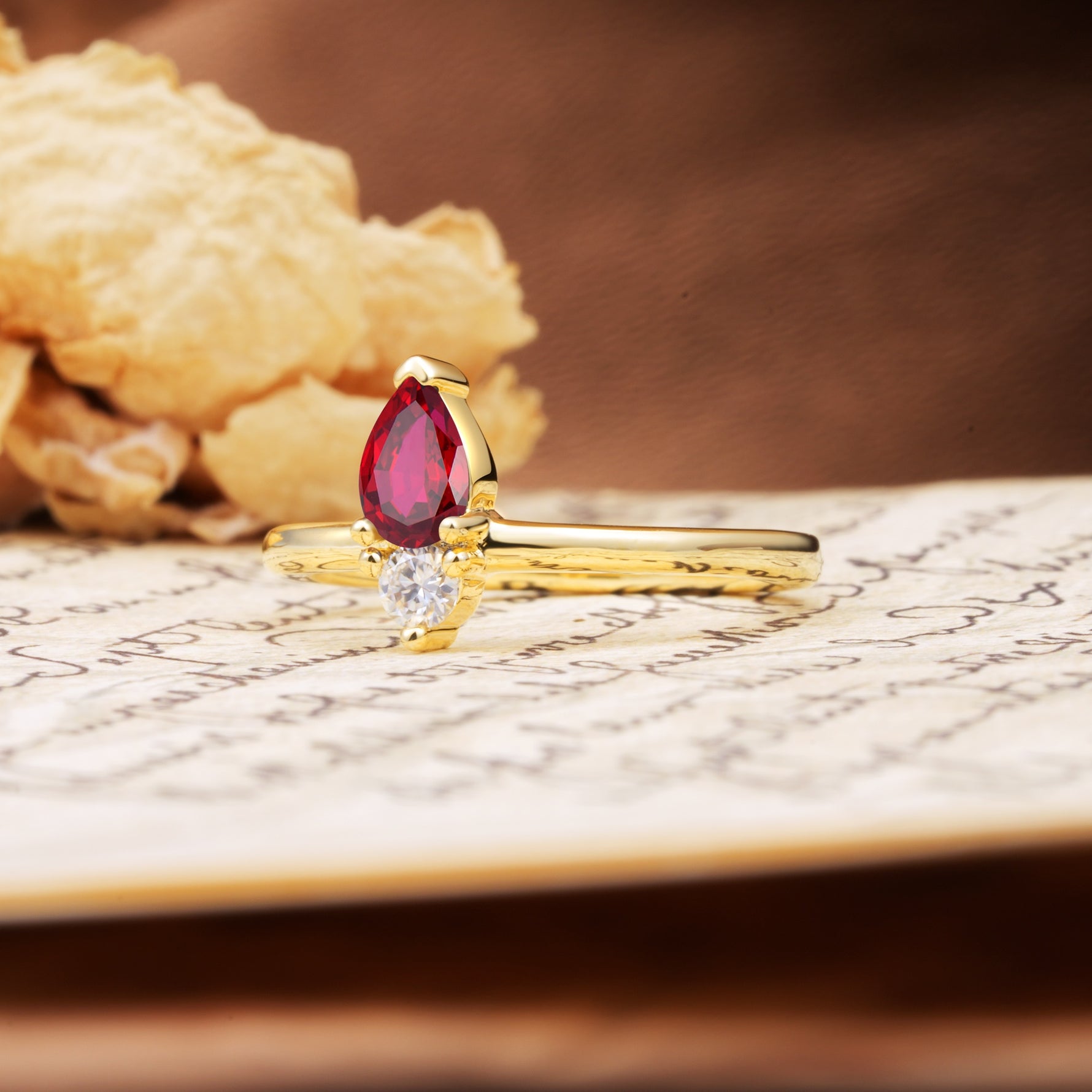 Luxurious 3-Prong Double Heart Cut Ruby Engagement Ring - Additional view