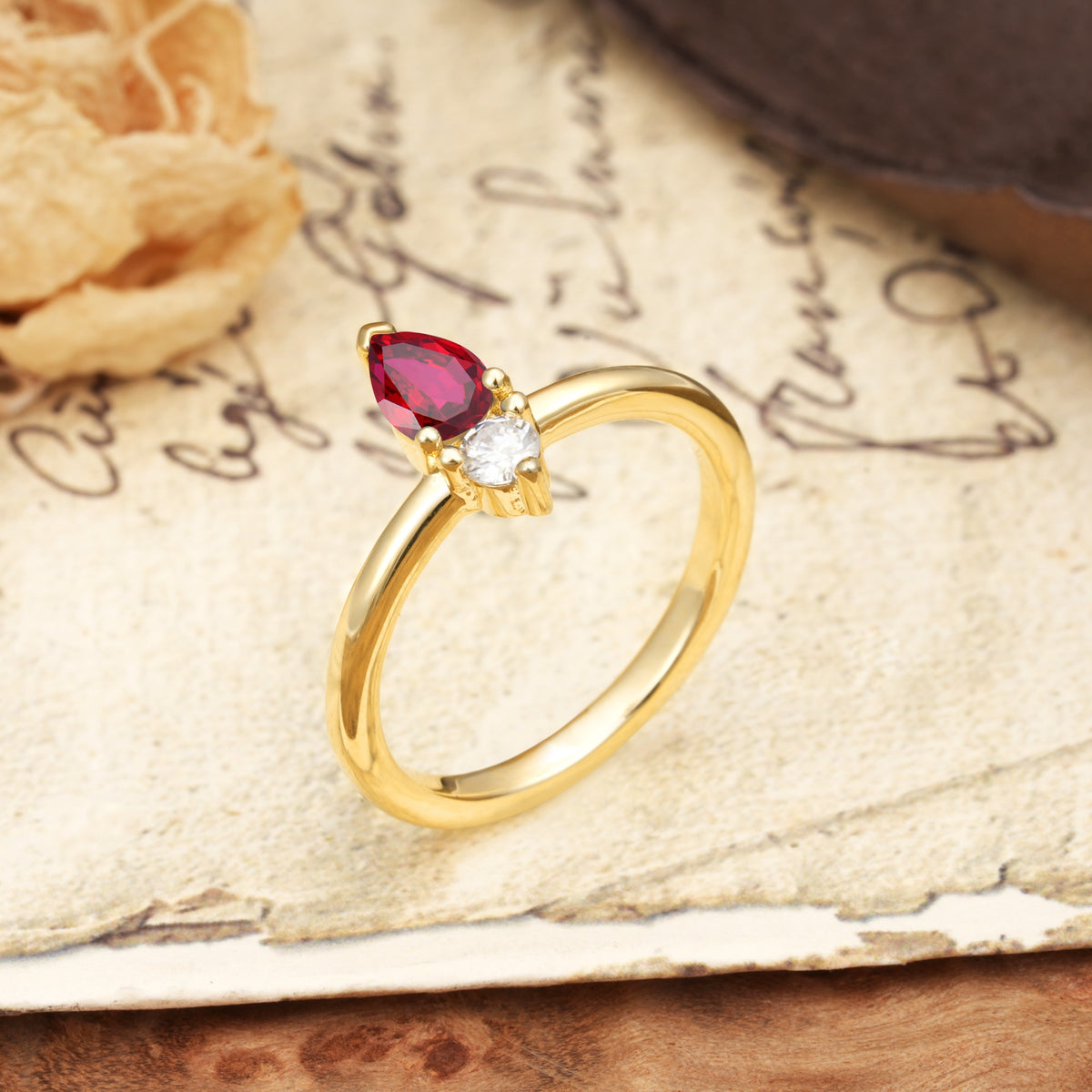Luxurious 3-Prong Double Heart Cut Ruby Engagement Ring - Additional view