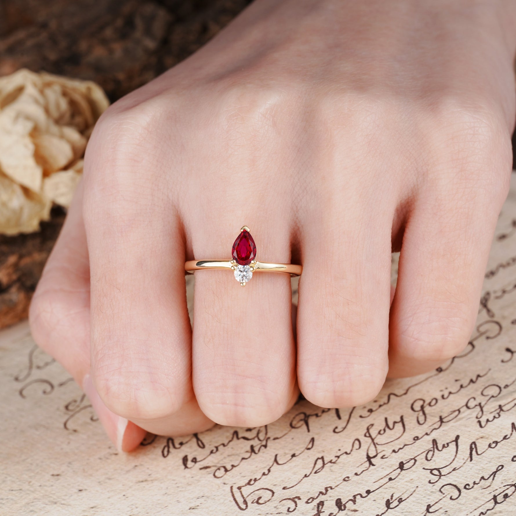 Luxurious 3-Prong Double Heart Cut Ruby Engagement Ring - Additional view