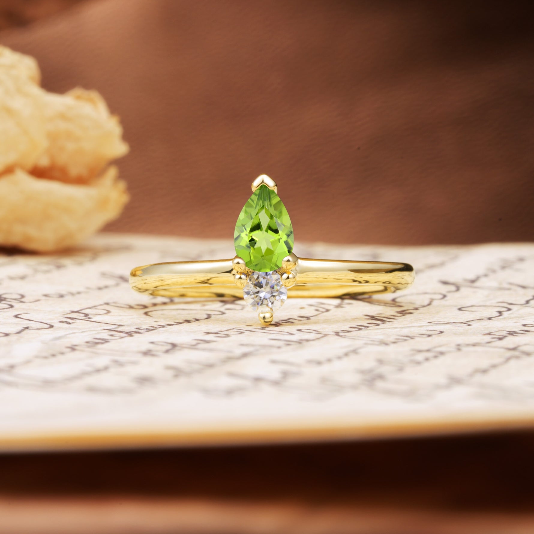 Luxurious 3-Prong Double Heart Cut Peridot Engagement Ring - Additional view