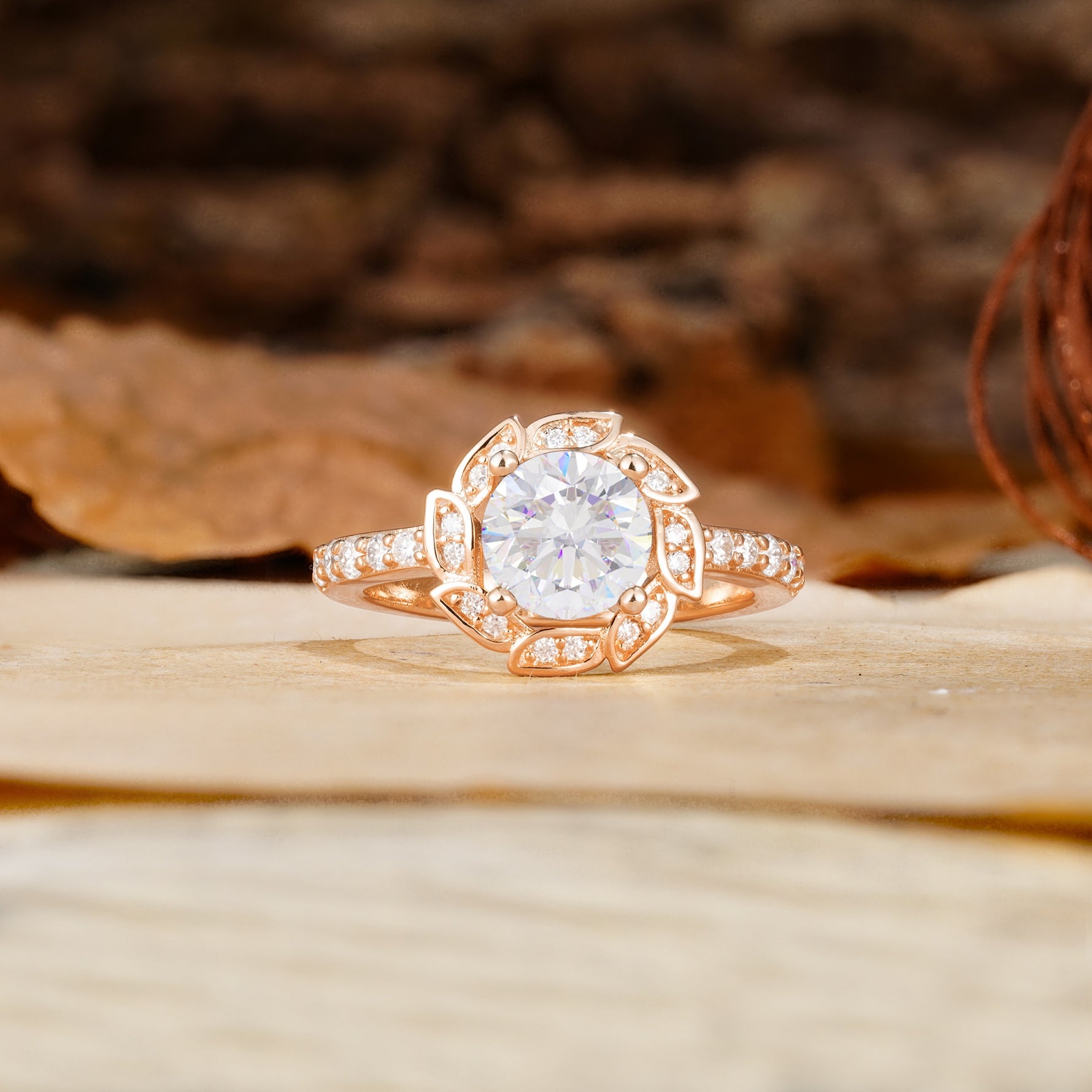 Nature-Inspired Classic 4-Prong Round-Cut Floral Design Moissanite Engagement Ring - Additional view