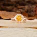 Nature-Inspired Classic 4-Prong Round-Cut Floral Design Citrine Engagement Ring - Additional view