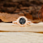Nature-Inspired Classic 4-Prong Round-Cut Floral Design Black Rutilated Quartz Engagement Ring - Additional view