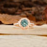 Nature-Inspired Classic 4-Prong Round-Cut Floral Design Moss Agate Engagement Ring - Additional view