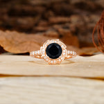 Nature-Inspired Classic 4-Prong Round-Cut Floral Design Black Onyx Engagement Ring - Additional view