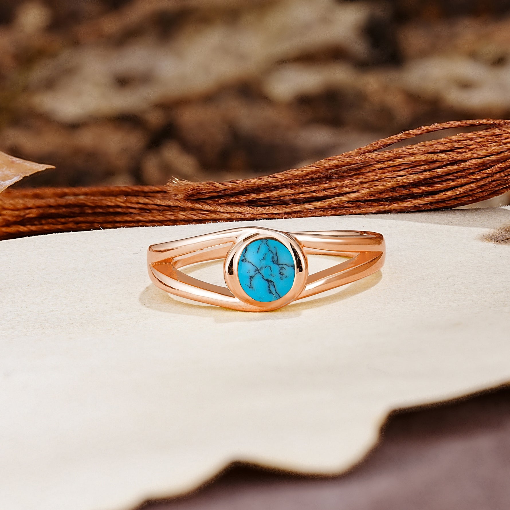 Unique Twisted-Wrap Round Cut Turquoise Engagement Ring - Additional view