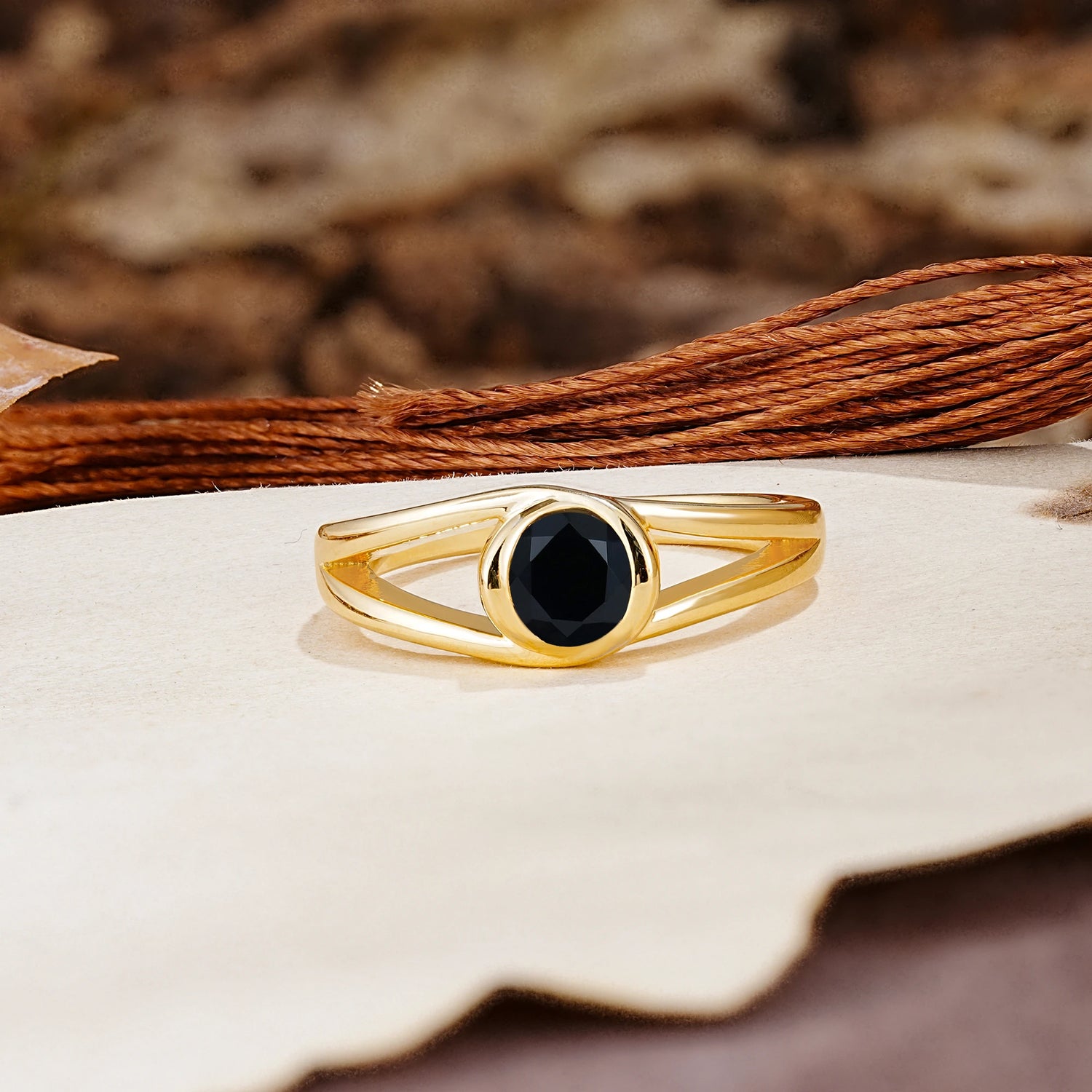 Unique Twisted-Wrap Round Cut Black Onyx Engagement Ring