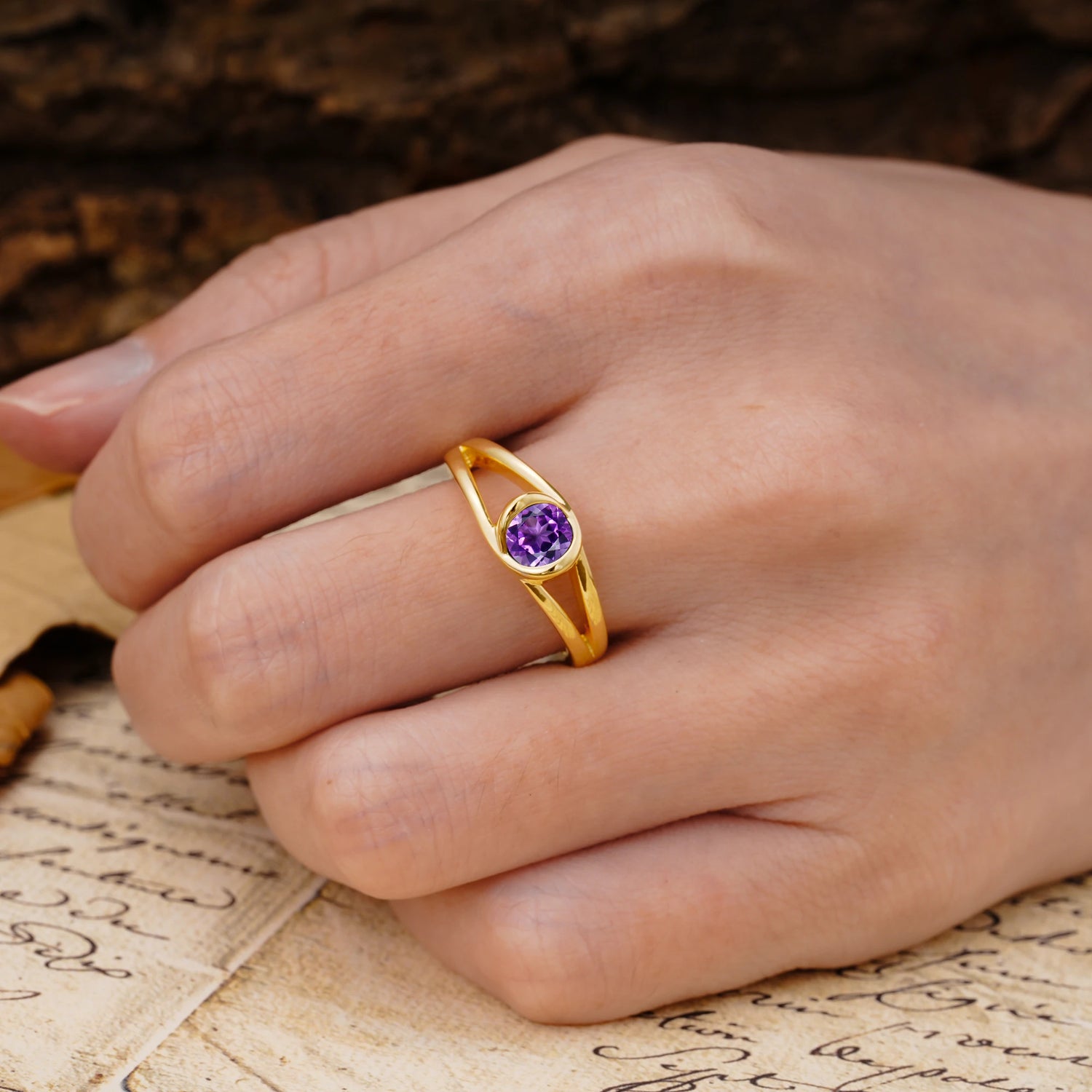 Unique Twisted-Wrap Round Cut Amethyst Engagement Ring