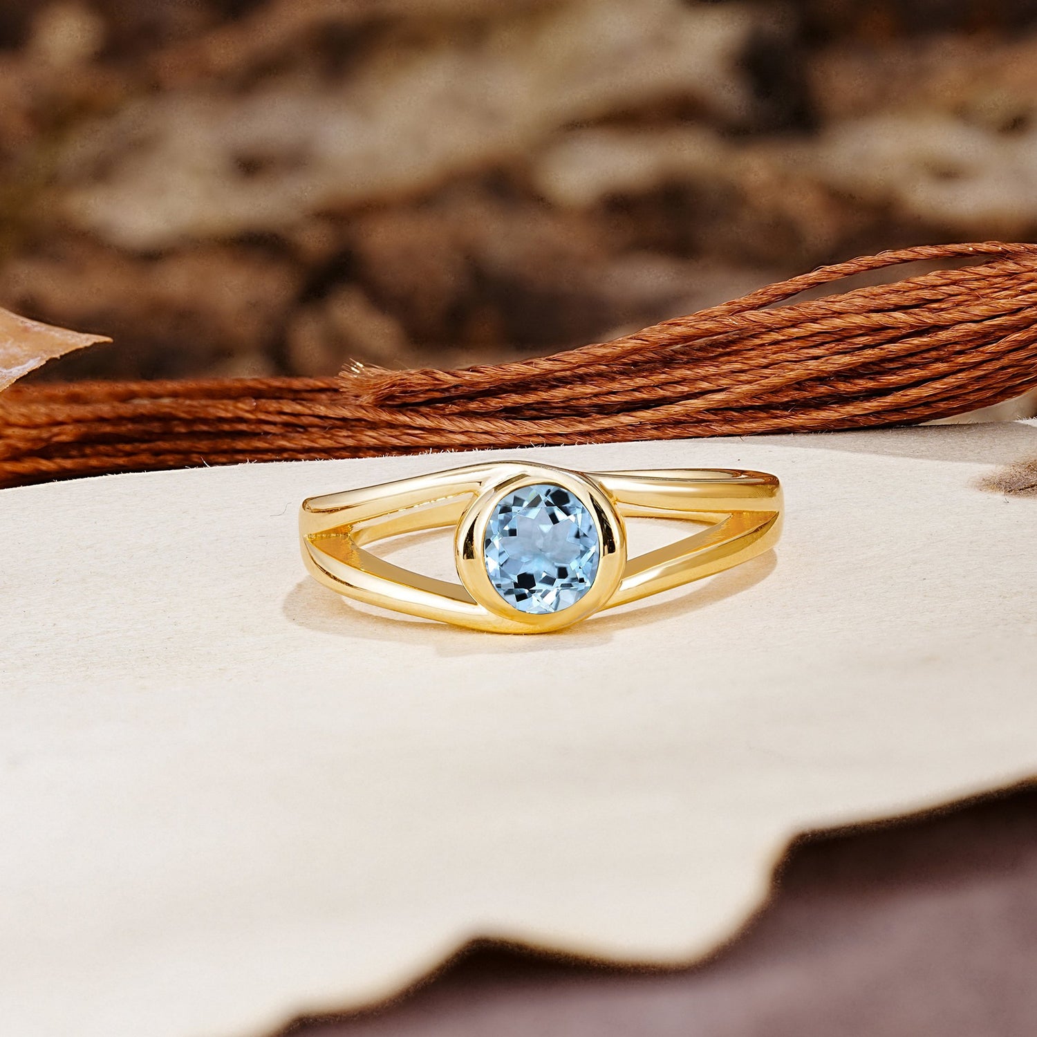 Unique Twisted-Wrap Round Cut Aquamarine Engagement Ring