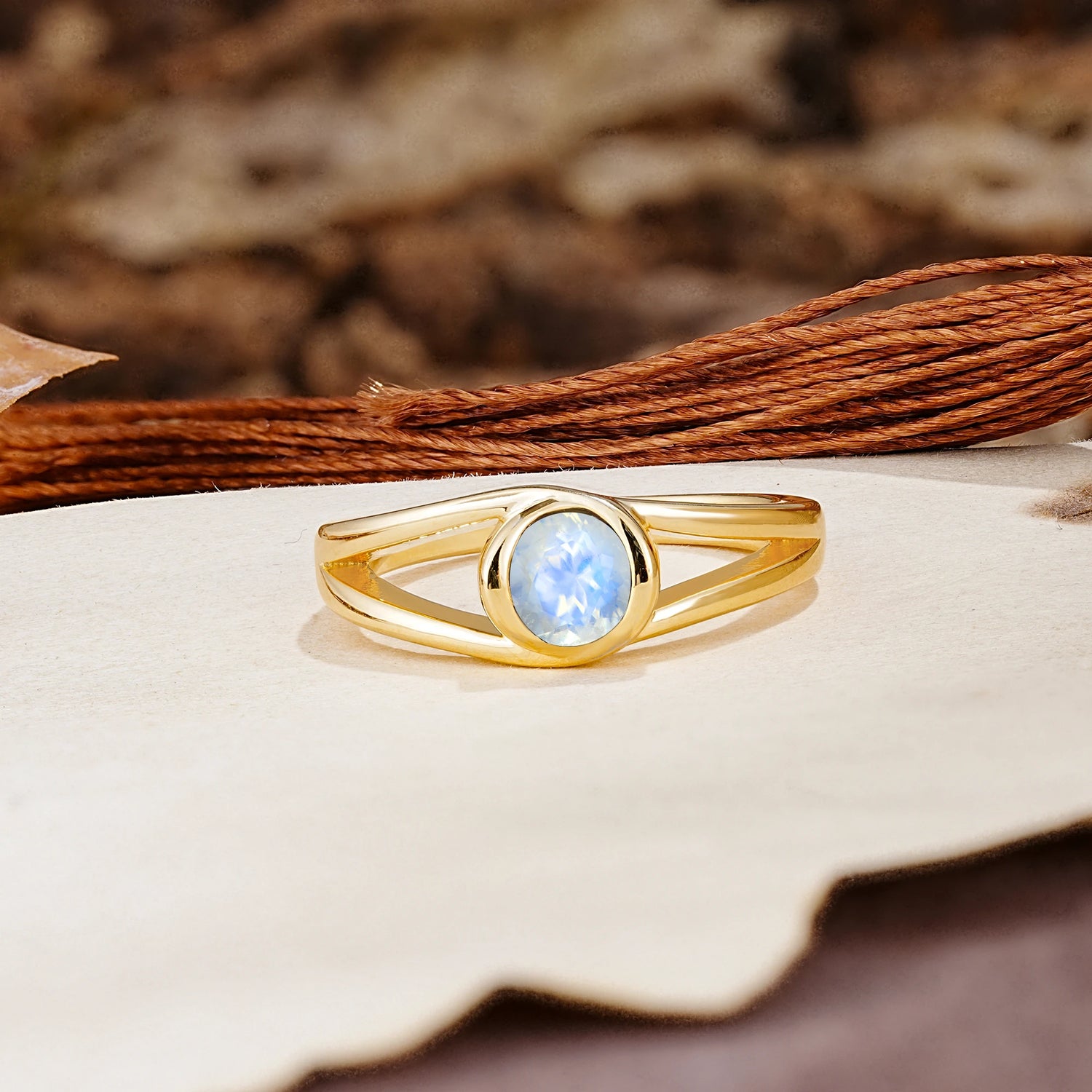Unique Twisted-Wrap Round Cut Moonstone Engagement Ring