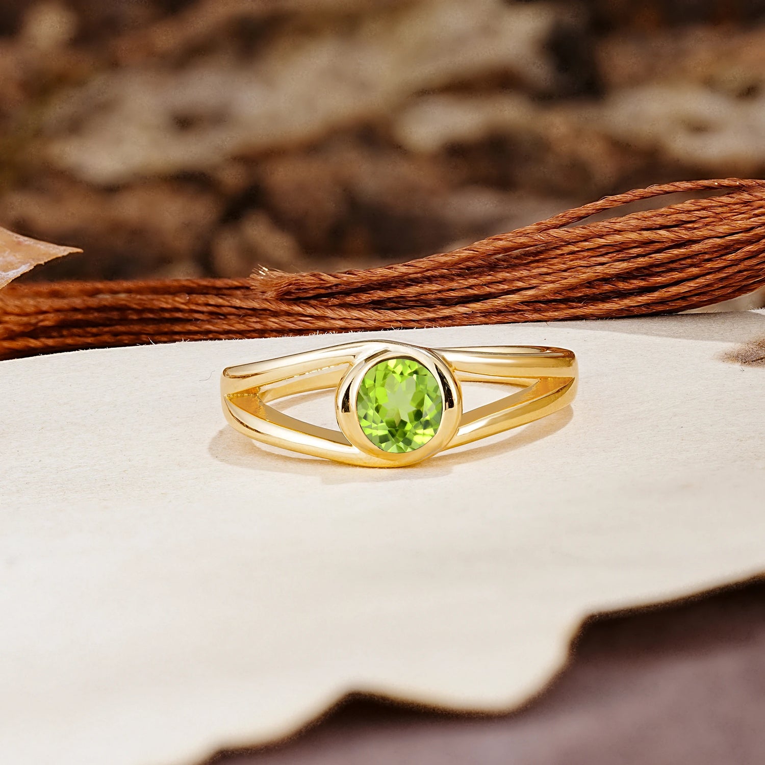 Unique Twisted-Wrap Round Cut Peridot Engagement Ring