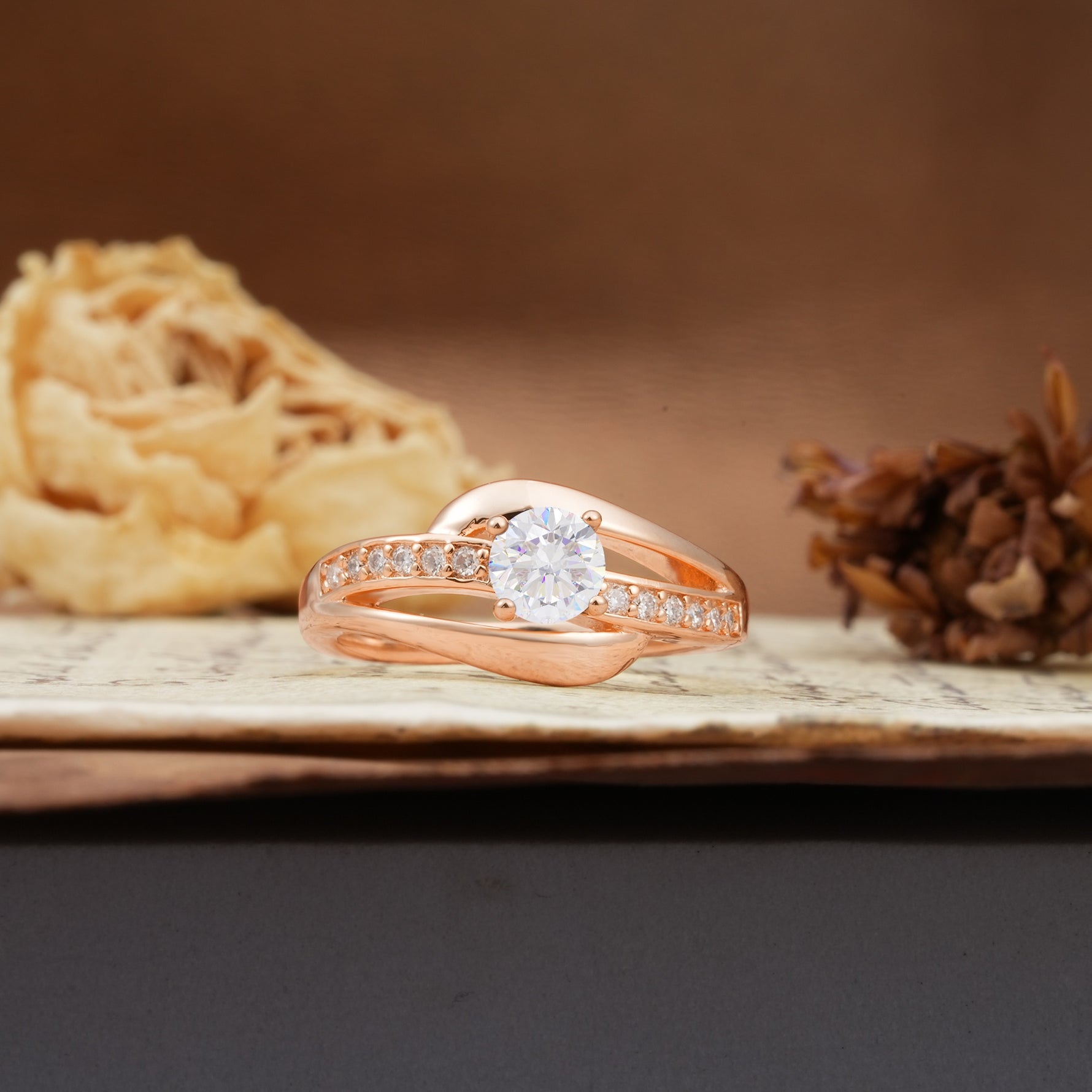 Unique Intertwined 4-Prong Round Cut Moissanite Engagement Ring - Additional view