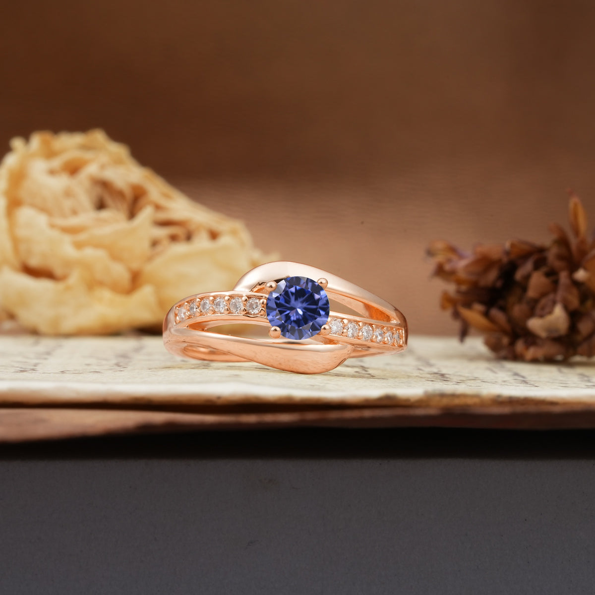Unique Intertwined 4-Prong Round Cut Tanzanite Engagement Ring - Additional view