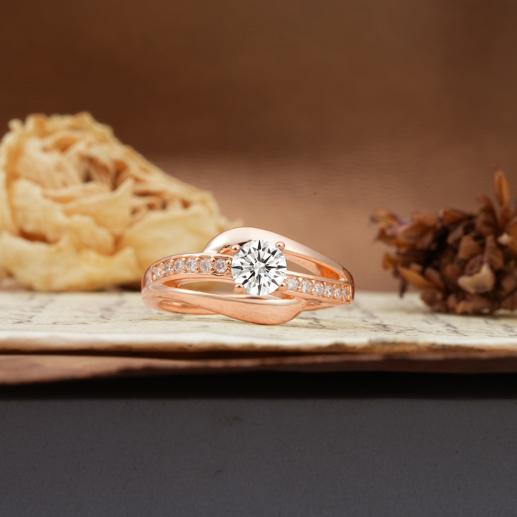 Unique Intertwined 4-Prong Round Cut Lab Diamond Engagement Ring - Additional view