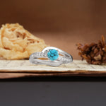 Unique Intertwined 4-Prong Round Cut Turquoise Engagement Ring - Additional view